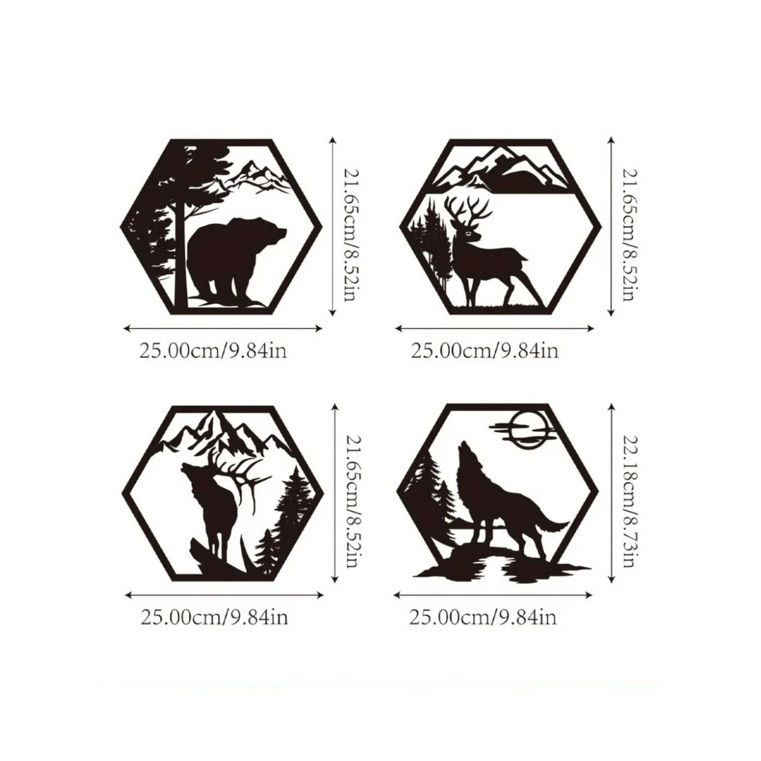 CIFbuy™ Iron Hexagon Forest Animal Wall Art Set, Rustic Outdoor Style Wall Hanging, Nature Theme Home Decor view 2