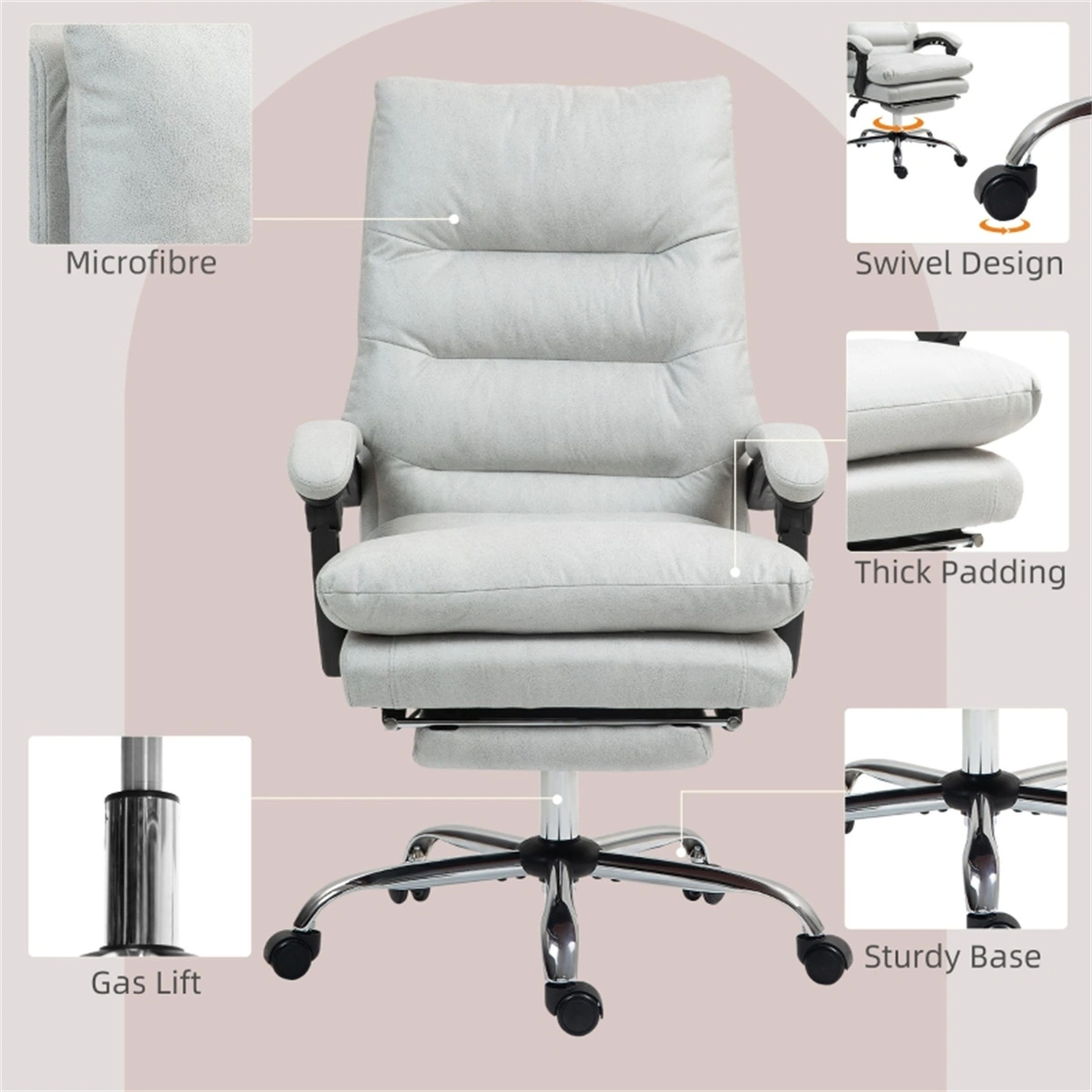 Massage Office Chair, Ergonomic Executive Chair with Lumbar Support, Adjustable Height & Padded Armrests, 360° Swivel view 4