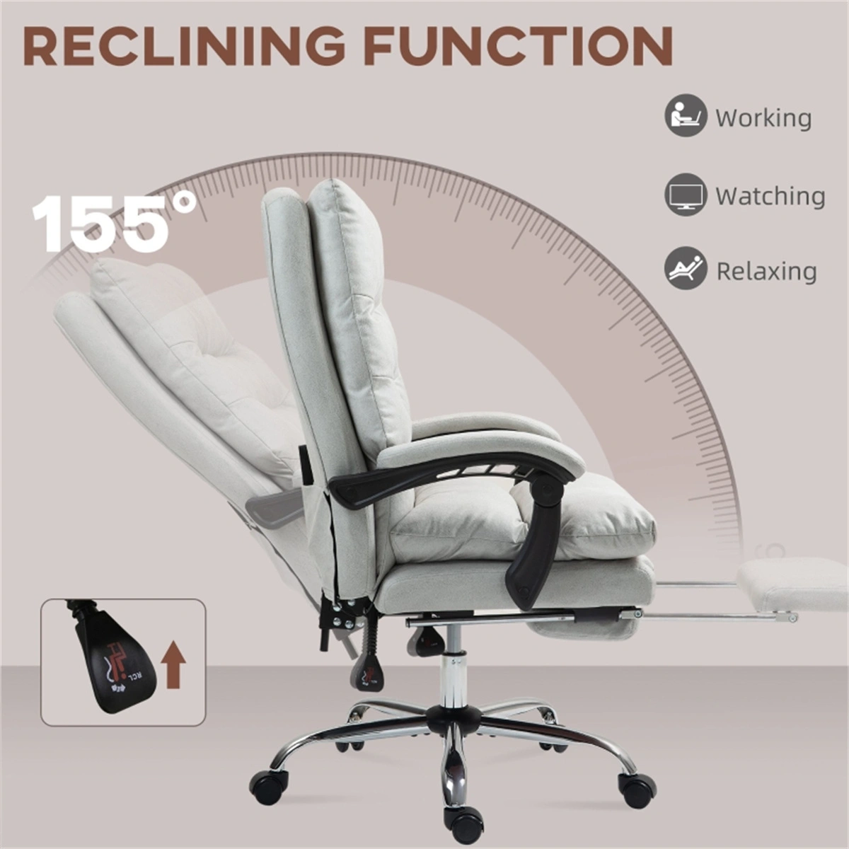 Massage Office Chair, Ergonomic Executive Chair with Lumbar Support, Adjustable Height & Padded Armrests, 360° Swivel view 5