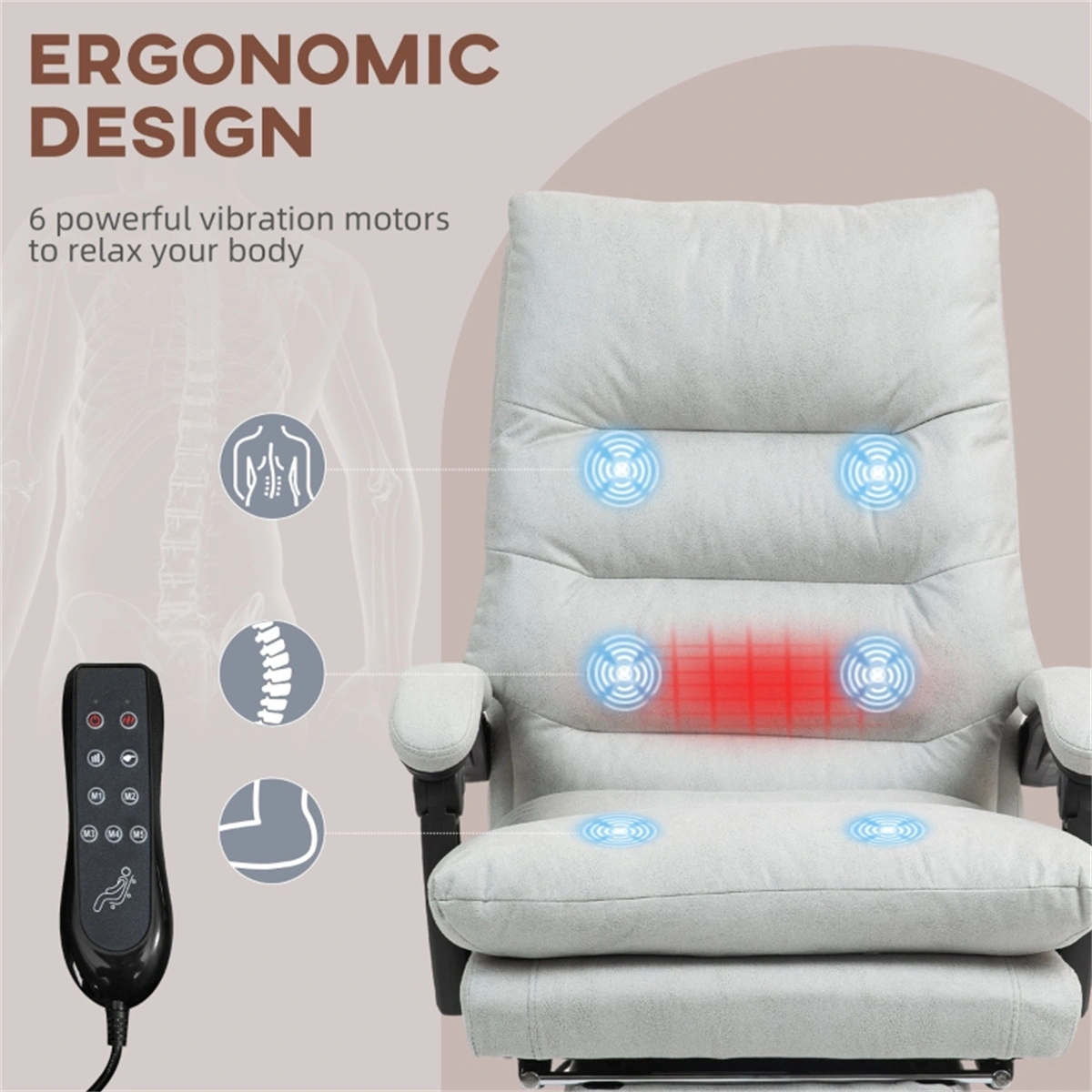 Massage Office Chair, Ergonomic Executive Chair with Lumbar Support, Adjustable Height & Padded Armrests, 360° Swivel view 6
