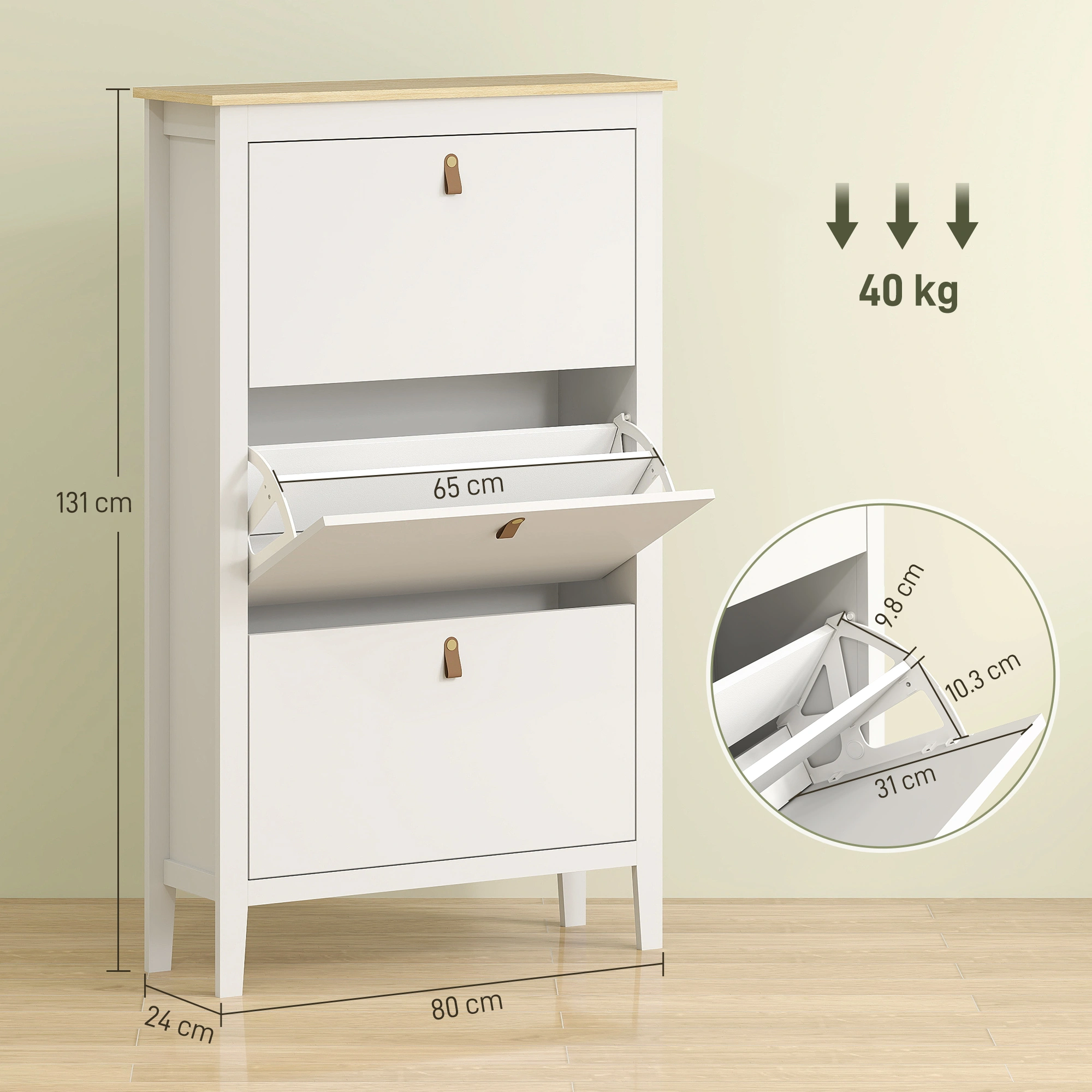 3 Drawer Shoe Cabinet for Entryway, Narrow Shoe Storage Organizer Rack with Doors, Slim Hallway Shoe Cabinet view 2