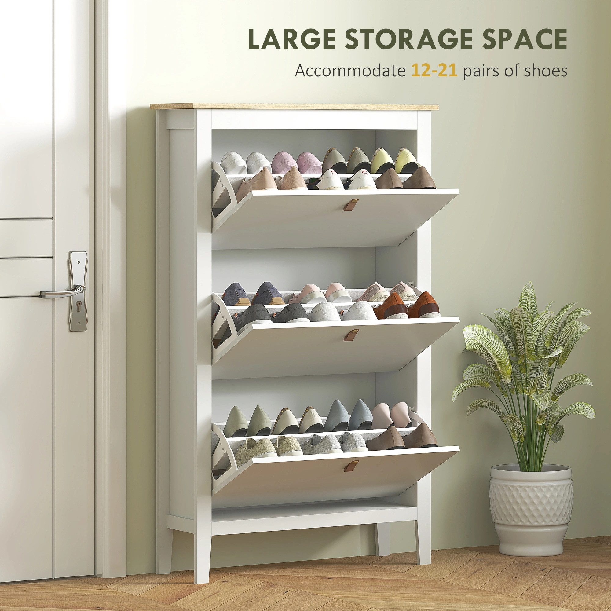 3 Drawer Shoe Cabinet for Entryway, Narrow Shoe Storage Organizer Rack with Doors, Slim Hallway Shoe Cabinet view 5