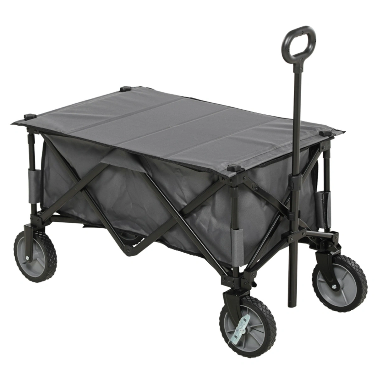 Heavy Duty Garden Cart 3 Cu Ft, Foldable Metal Utility Wagon with 12" Pneumatic Tires, Landscape Cart for Mulch Soil Lawn Care, 220lb Capacity, Black/Green