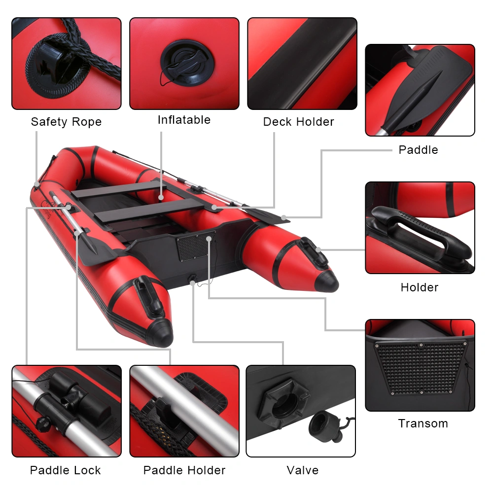 10ft PVC Assault Boat 330kg Capacity Waterproof Adult Watercraft Kayak Raft, Red/Black view 2