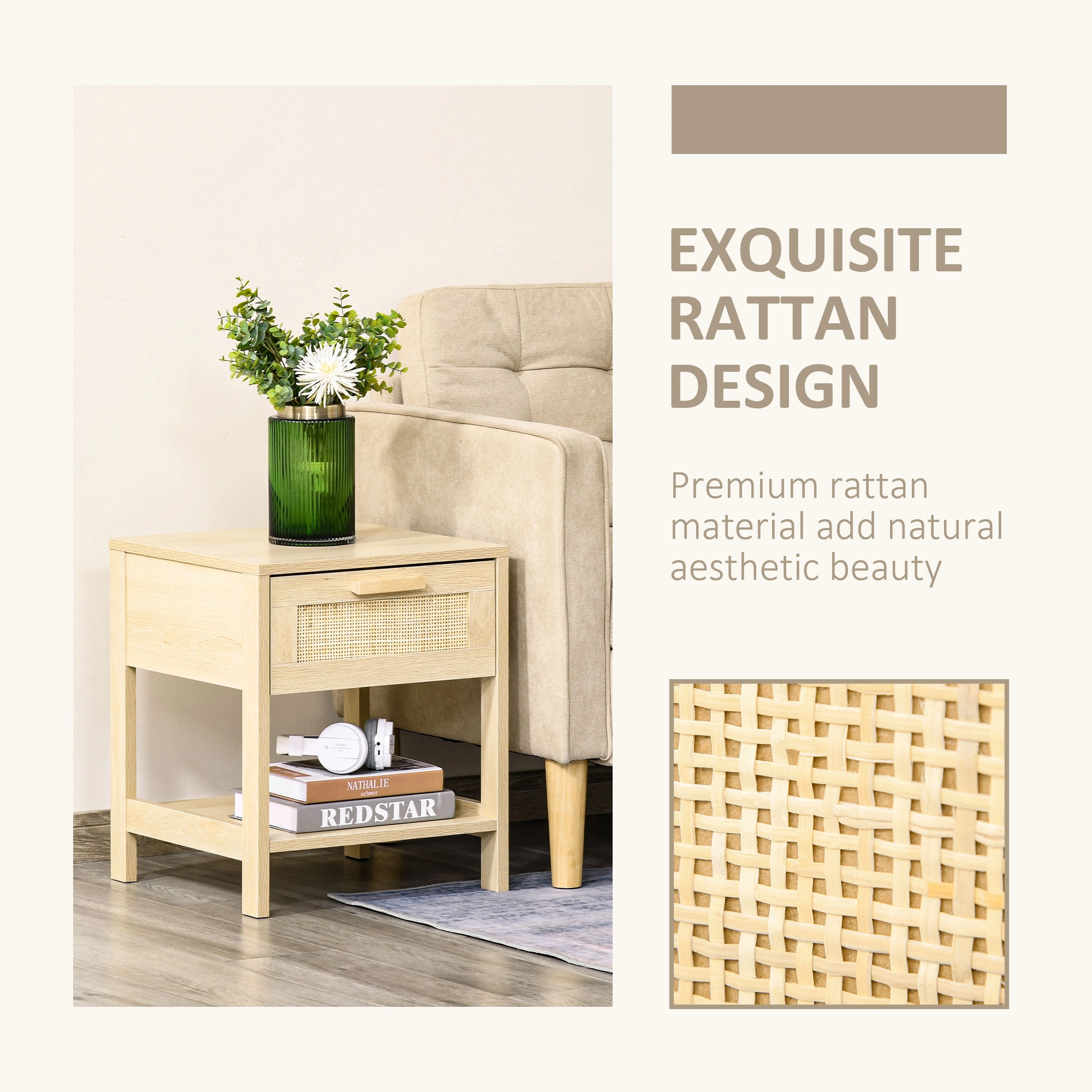 Modern Bedside Table Nightstand with Storage Shelf, Bedside Storage Cabinet for Bedroom Living Room view 3
