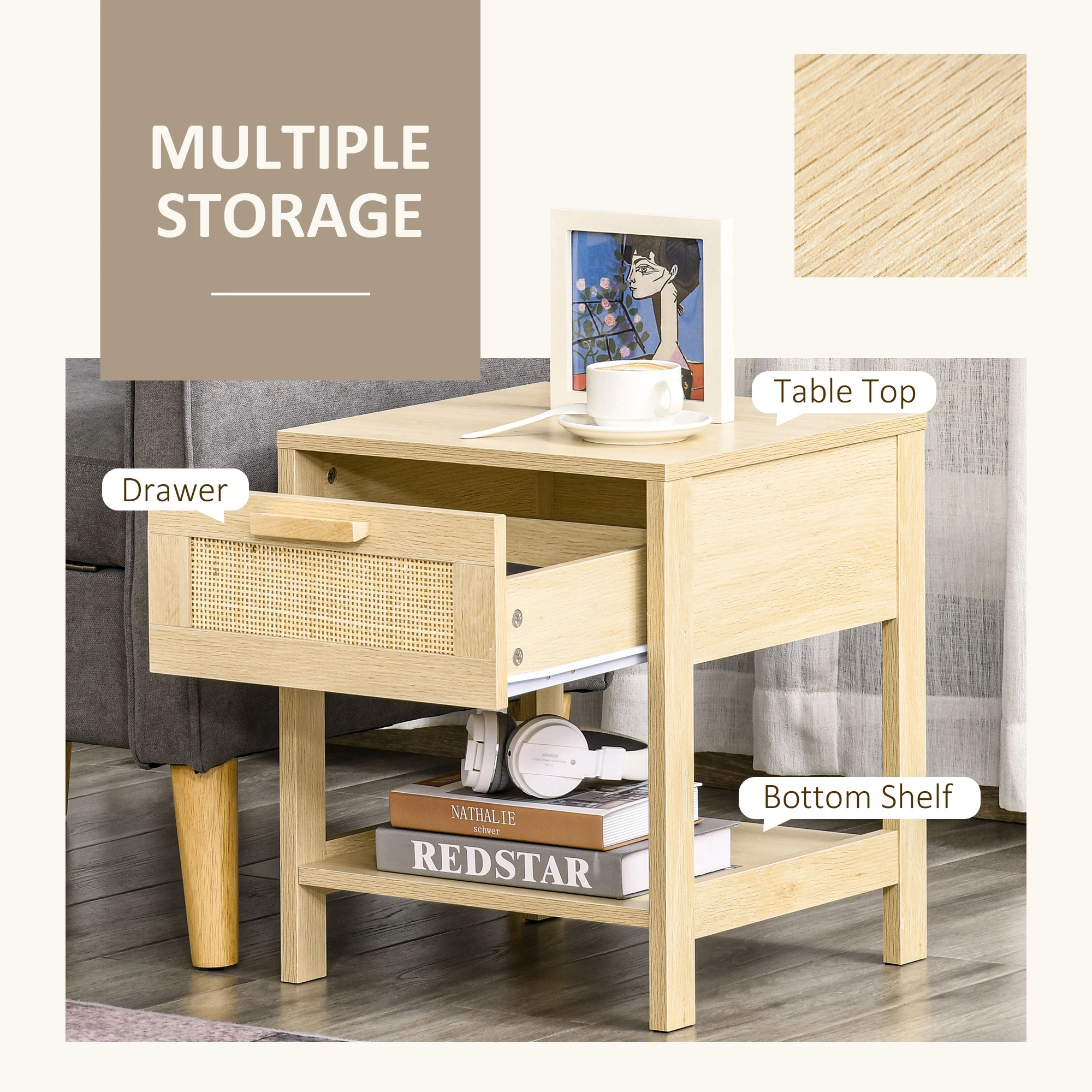 Modern Bedside Table Nightstand with Storage Shelf, Bedside Storage Cabinet for Bedroom Living Room view 5