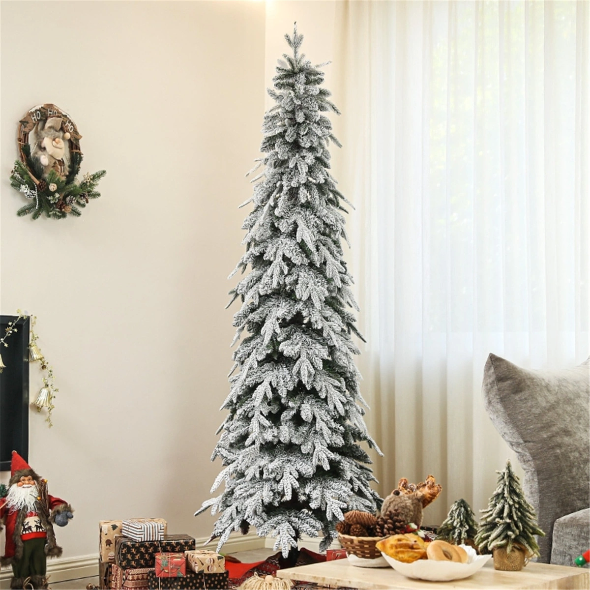 7 ft Christmas Tree - Pre-Lit Artificial Christmas Tree with LED Lights, Full Dense Pine Style for Indoor Living Room Holiday Decor, 7 Feet