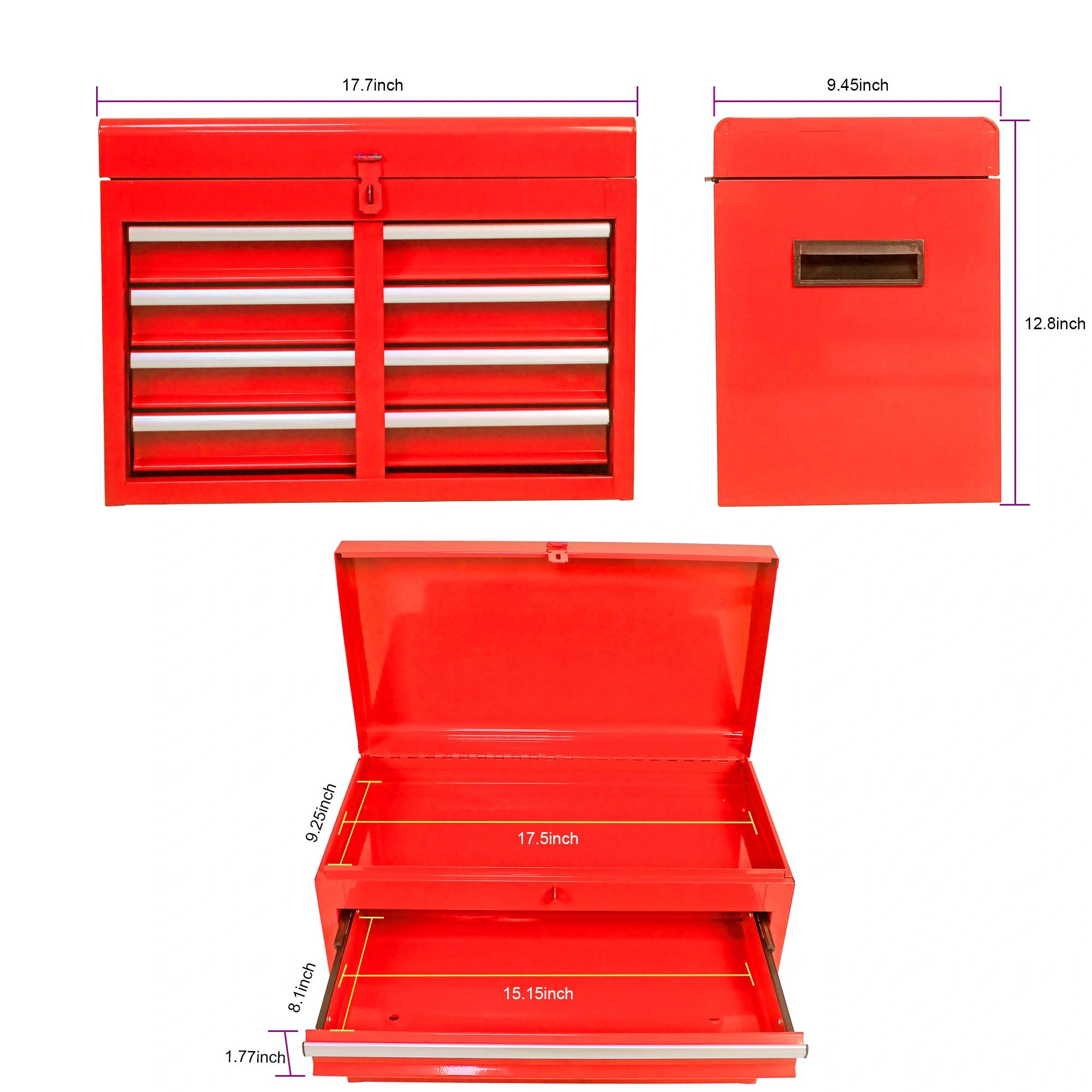 Detachable 5 Drawer Tool Chest with Bottom Cabinet and One Adjustable Shelf--Red view 10