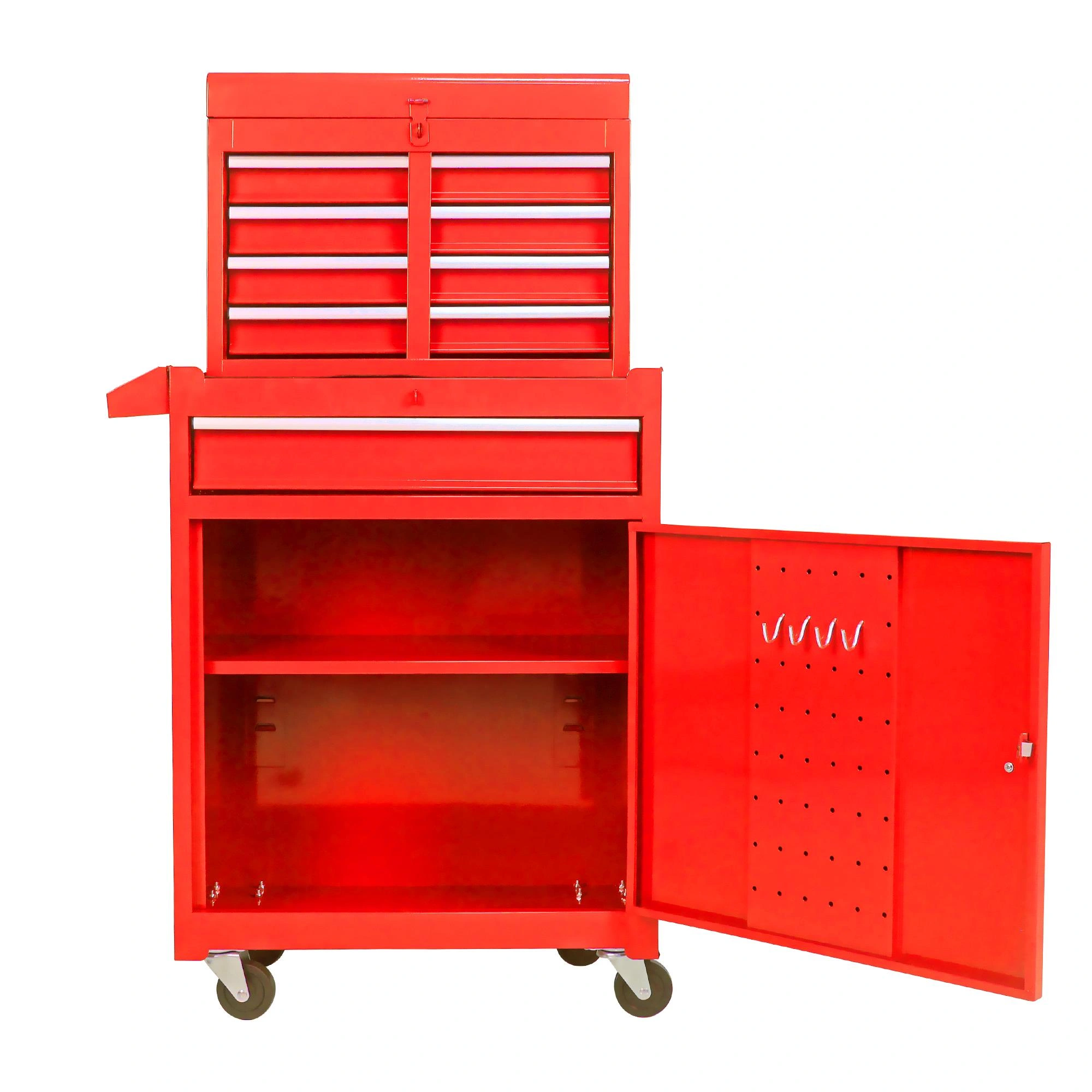 Detachable 5 Drawer Tool Chest with Bottom Cabinet and One Adjustable Shelf--Red view 14