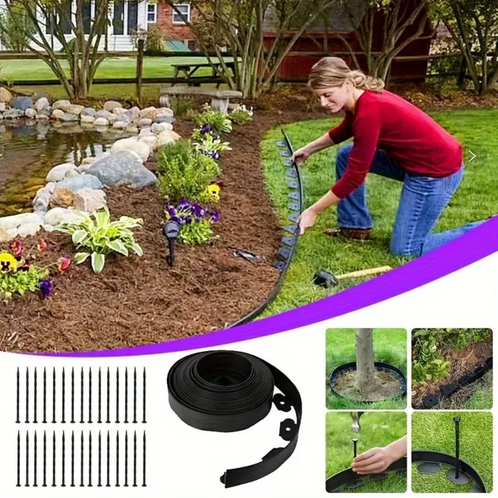 10m Garden Lawn Border with 30 Plastic Stakes Path Edging for Driveway Flower Bed Plants view 2