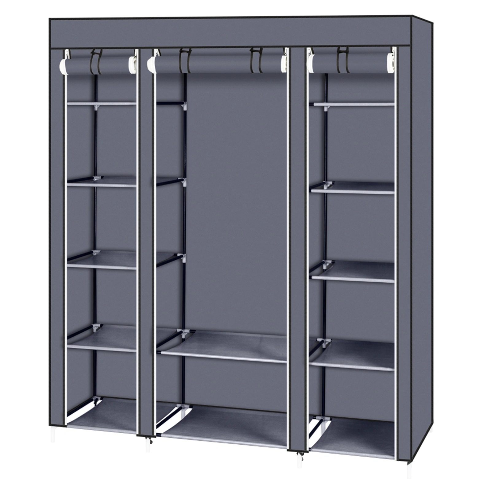 69" Portable Clothes Closet Wardrobe Storage Organizer with Non-Woven Fabric Quick and Easy to Assemble Extra Strong and Durable Gray view 10