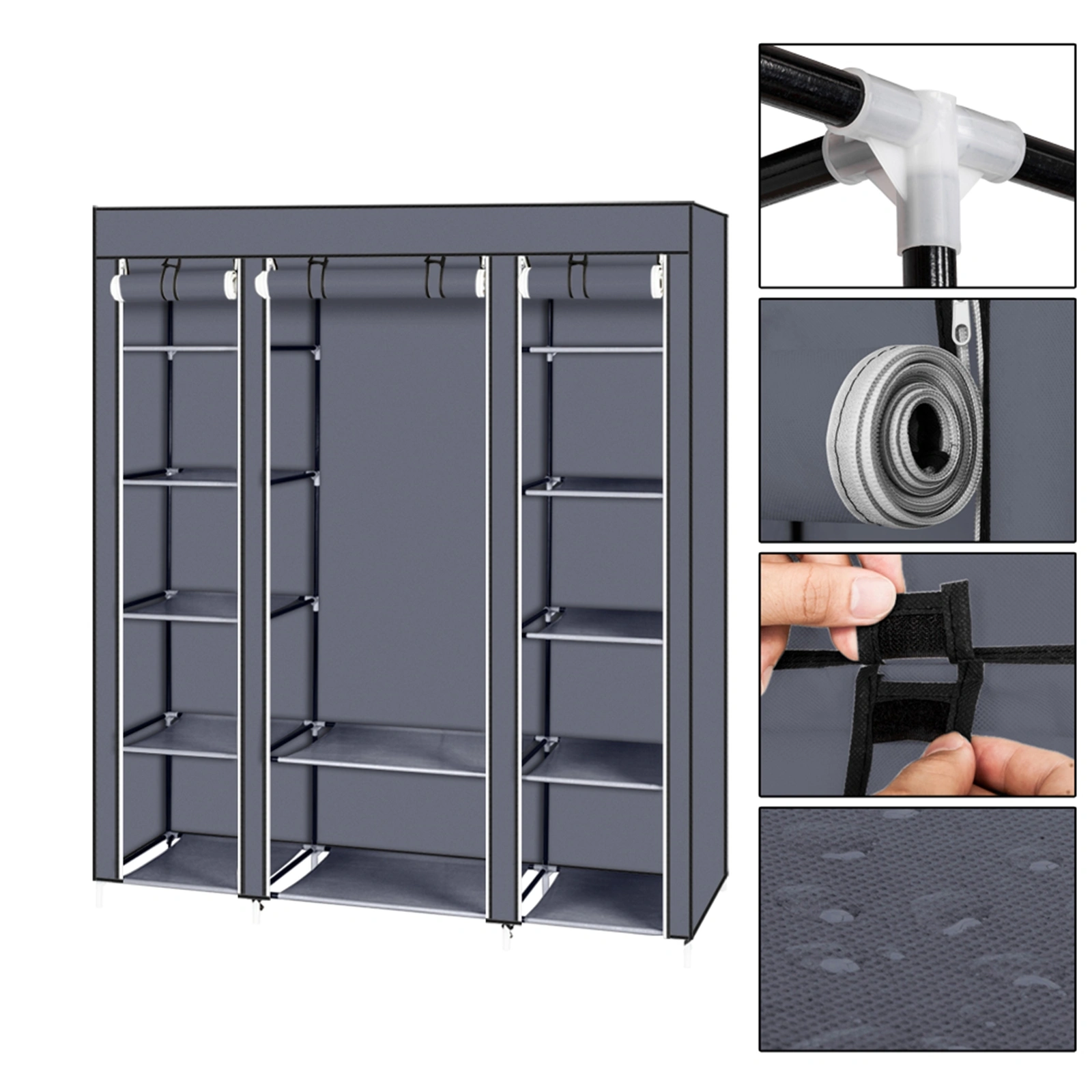 69" Portable Clothes Closet Wardrobe Storage Organizer with Non-Woven Fabric Quick and Easy to Assemble Extra Strong and Durable Gray view 20