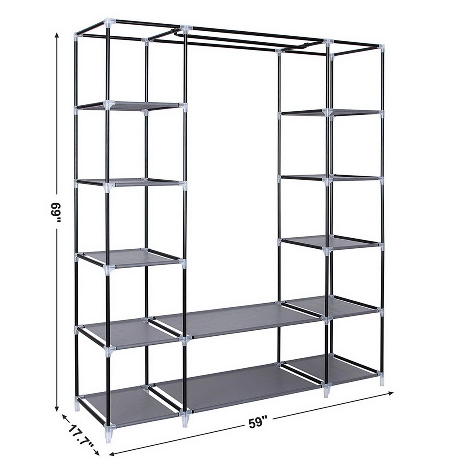 69" Portable Clothes Closet Wardrobe Storage Organizer with Non-Woven Fabric Quick and Easy to Assemble Extra Strong and Durable Gray view 3