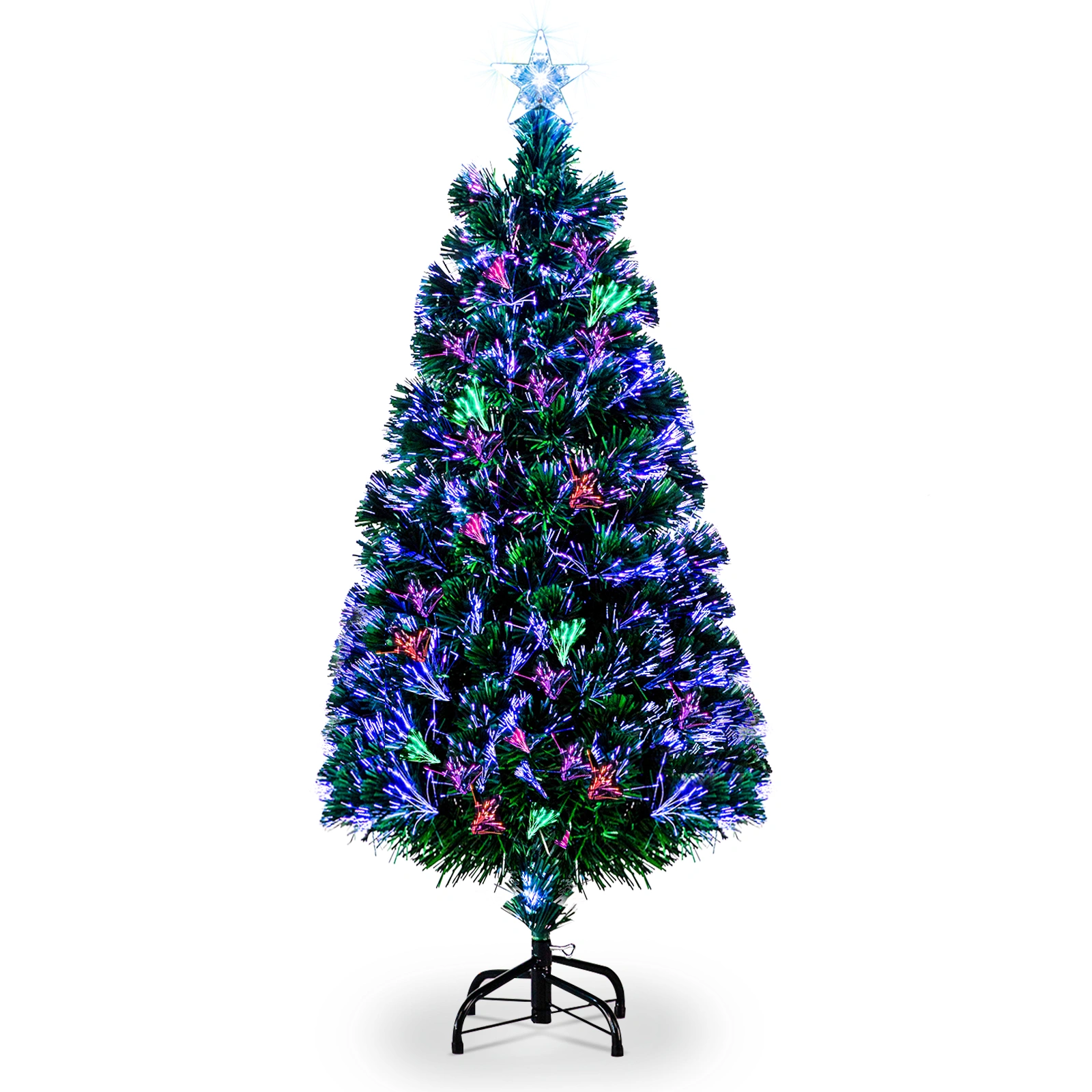 3ft Color-Changing Optical Fiber Christmas Tree, 85 Branches PVC, Plastic Base with Star Topper, Green