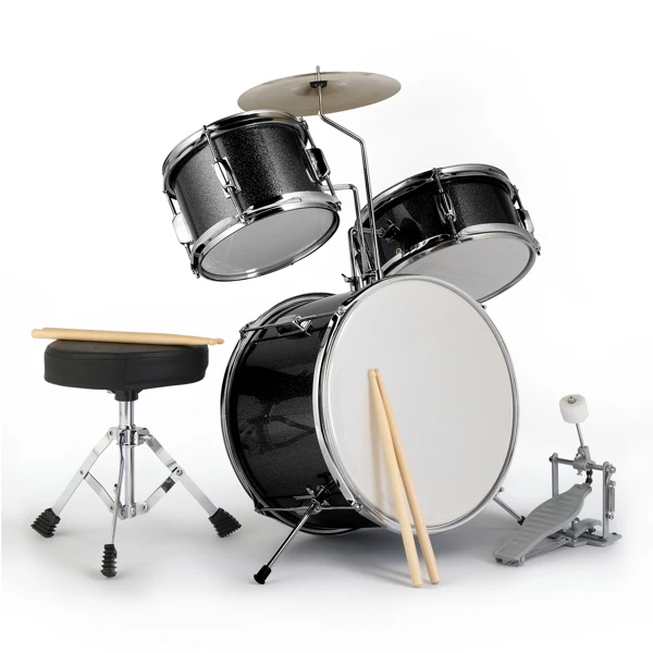 14"x10" 3-Pieces Junior Kids Drum Set Kit Pedal Drum Stick Wrench Drum Stool Black view 3
