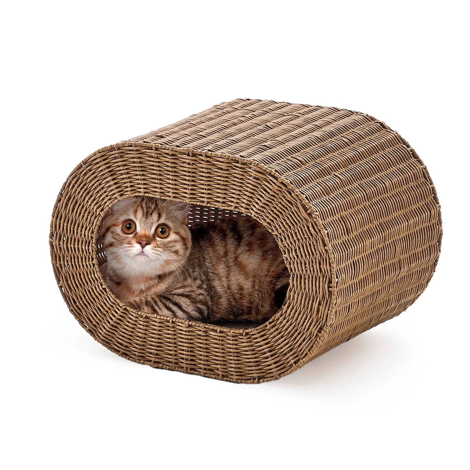 Handwoven Cat Cave House - Indoor Kitten Bed with Double-Sided Seasonal Mats, Sturdy Pet House for Multiple Cats, Suitable for Living Room & Bedroom