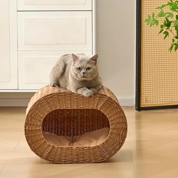 Handwoven Cat Cave House - Indoor Kitten Bed with Double-Sided Seasonal Mats, Sturdy Pet House for Multiple Cats, Suitable for Living Room & Bedroom view 5