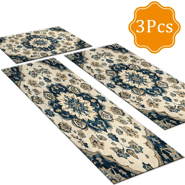 Three-piece kitchen rug set, non-slip and washable, abstract pattern kitchen hallway rug, soft and comfortable, suitable for sinks, floors, entrances, hallways and bathrooms. view 2