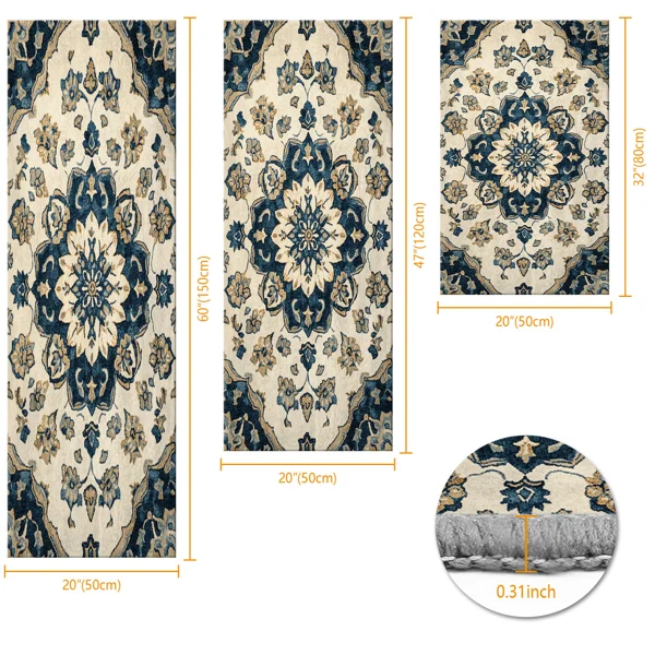 Three-piece kitchen rug set, non-slip and washable, abstract pattern kitchen hallway rug, soft and comfortable, suitable for sinks, floors, entrances, hallways and bathrooms. view 3