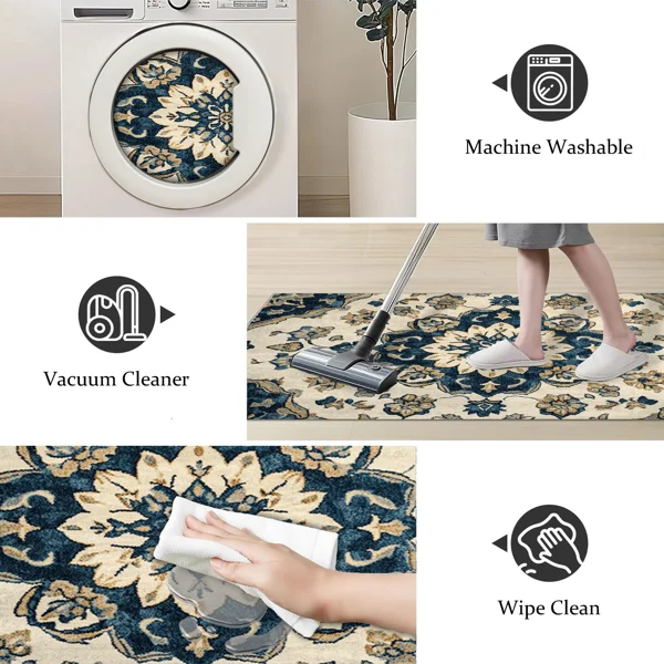 Three-piece kitchen rug set, non-slip and washable, abstract pattern kitchen hallway rug, soft and comfortable, suitable for sinks, floors, entrances, hallways and bathrooms. view 4