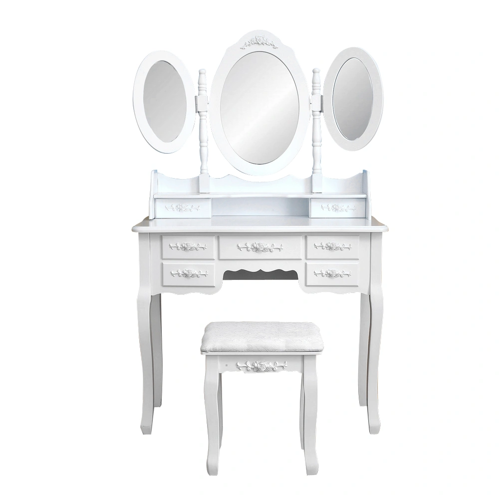 White Foldable Dressing Table with 3 Mirrors & 7 Drawers for Bedroom view 2