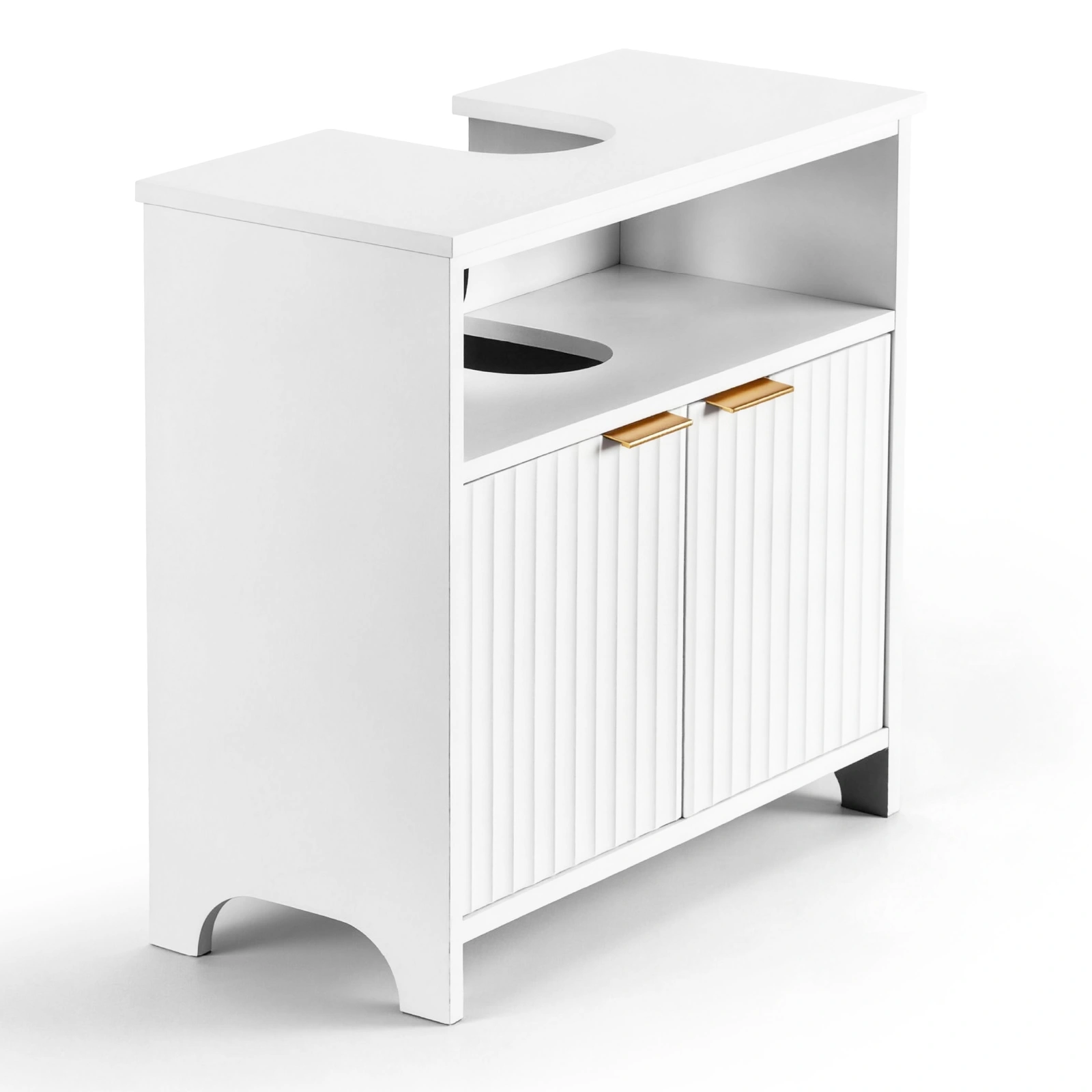 White particleboard with melamine veneer, grille thermoformed, two-door, one-shelf bathroom vanity unit, 60*30*60cm view 7