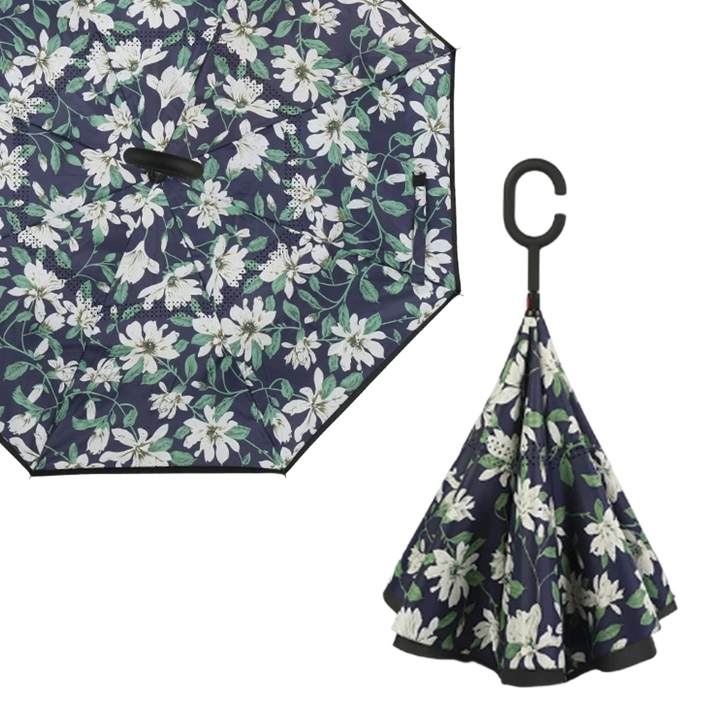 Lily Double Layer Inverted Umbrella Windproof UV Protection Reverse Open C Handle Large Self Standing Umbrella view 3