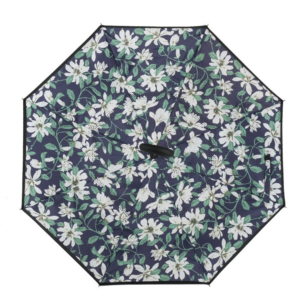 Lily Double Layer Inverted Umbrella Windproof UV Protection Reverse Open C Handle Large Self Standing Umbrella view 4