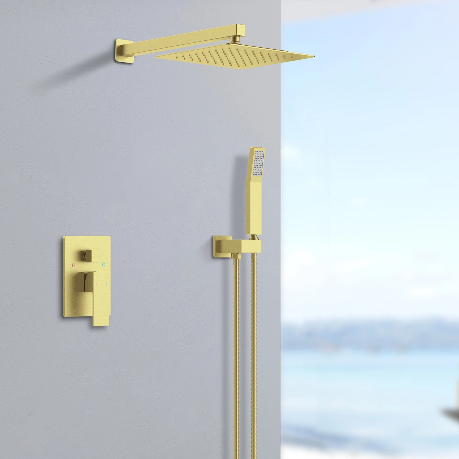 Shower System Shower Faucet Combo Set Wall Mounted with 12" Rainfall Shower Head and handheld shower faucet view 2