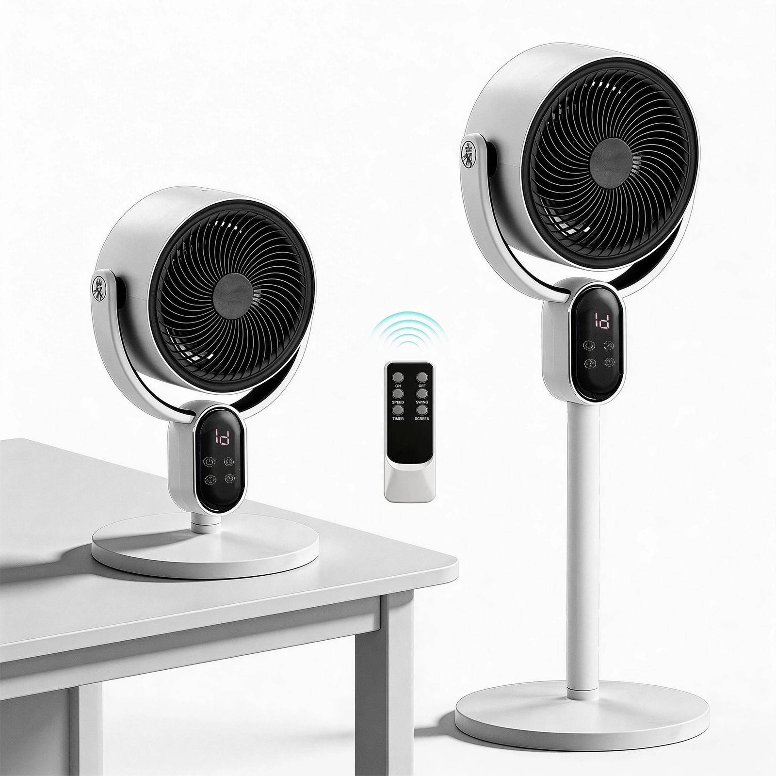 FKYT-L18XH5R 2-in-1 Electric Fan - 220V 40W Black White ABS Body, Copper-clad Aluminum Motor, Remote Control & LED Display, 3 Speeds, 12H Timer, Auto Oscillation, Desk & Floor Standing Fan