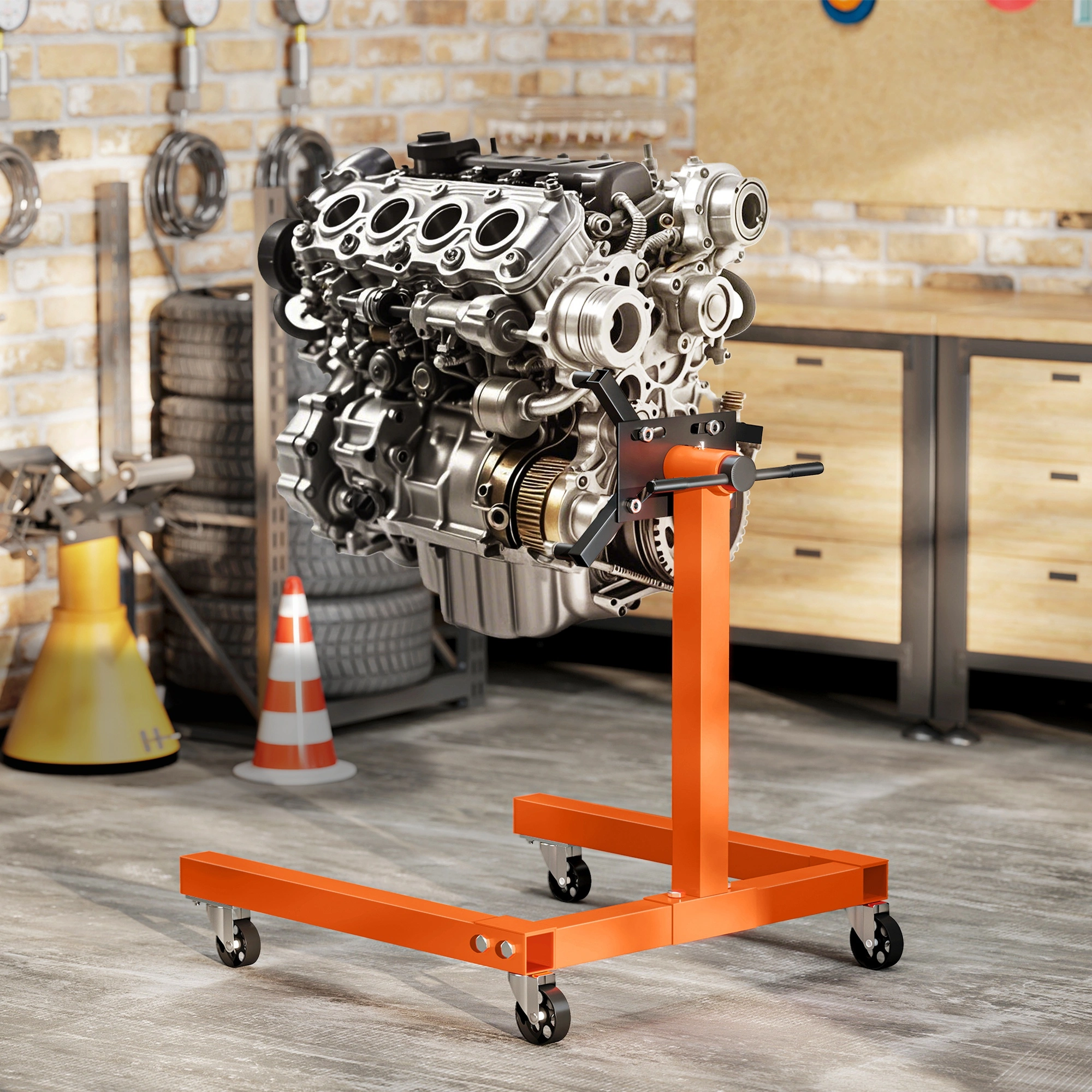 Heavy Duty Engine Stand, Adjustable Repair Lift, Universal Compatibility