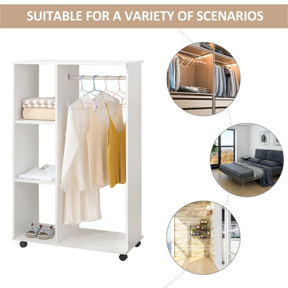 Chester Dresser with Storage Cabinets Lockers, Rolling Wardrobe with Wheels