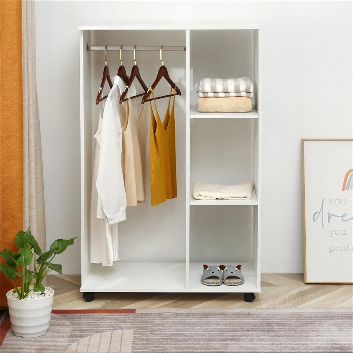 Chester Dresser with Storage Cabinets Lockers, Rolling Wardrobe with Wheels view 2