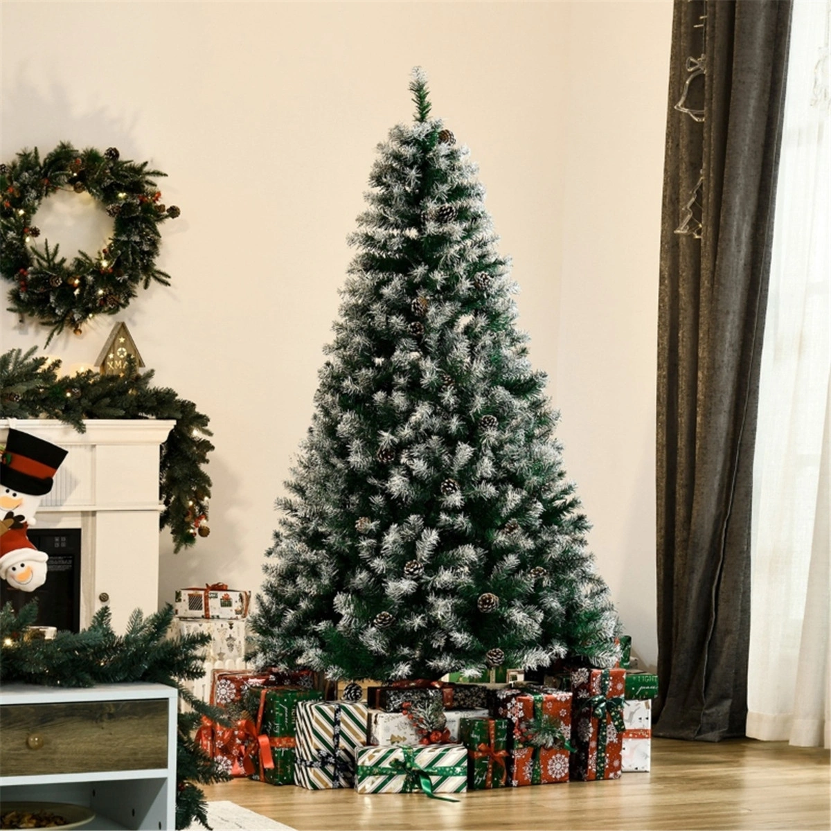 6 Ft Pre-Lit Artificial Christmas Tree with Lights and Ornaments, Full Full-Shape Holiday Tree for Home, Living Room, Office