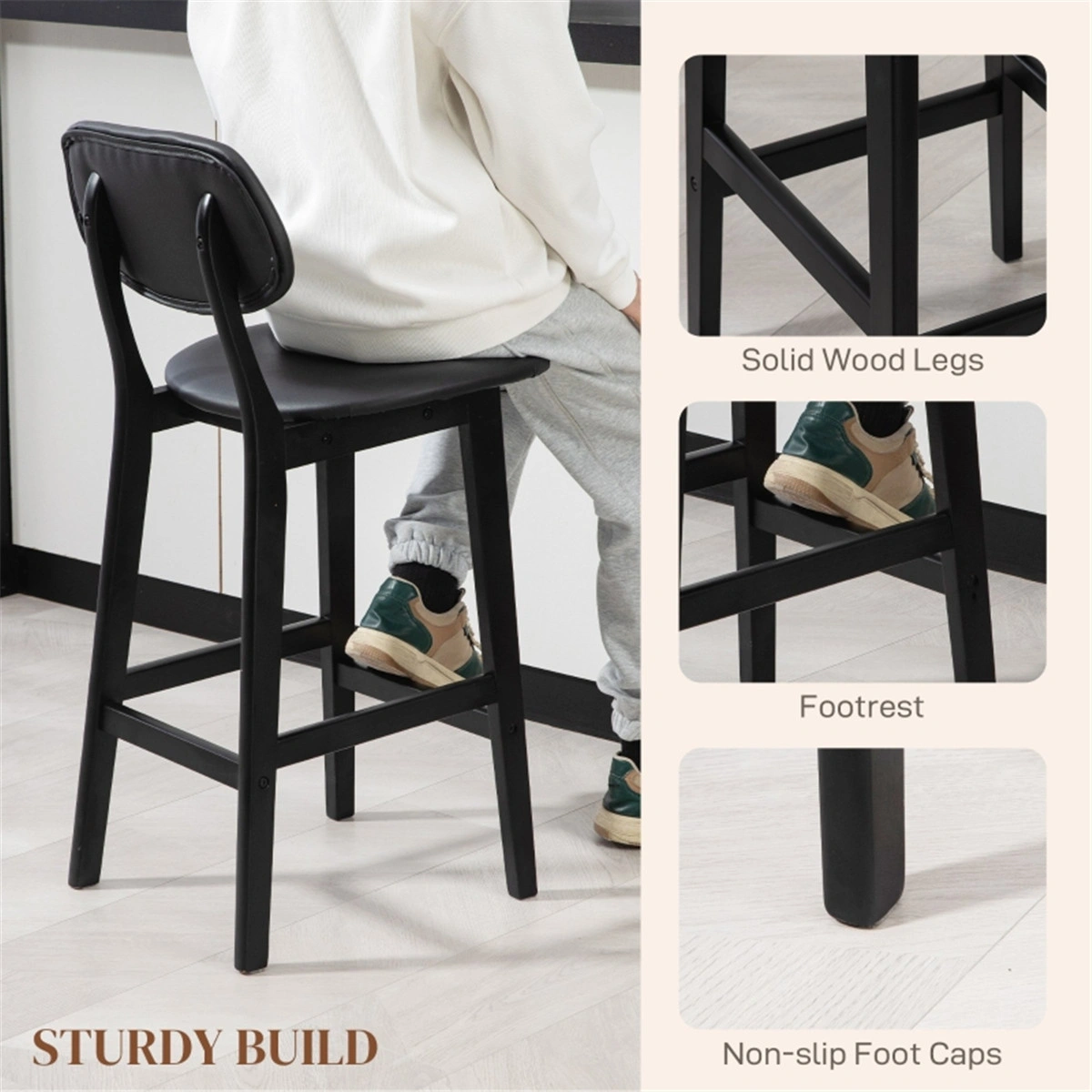 Bar Stools Set of 2, Dining Chairs for Kitchen Island, Office Chair with Padded Seat, Adjustable Height Swivel view 2