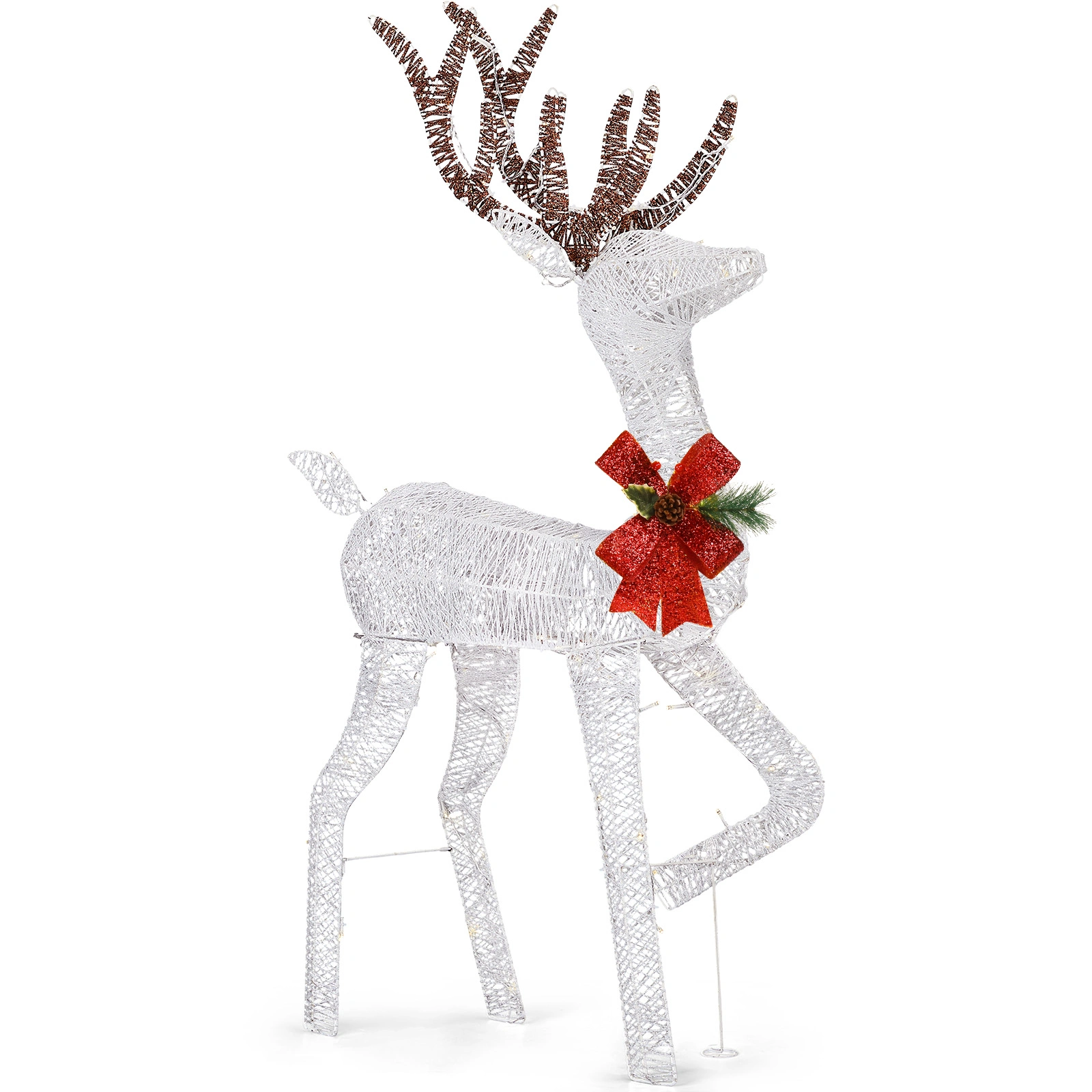 2M Lighted Reindeer Pull Up Yard Decor, Pre-lit with 90 Warm White LEDs, for Xmas Outdoor Indoor Holiday Display, White view 2