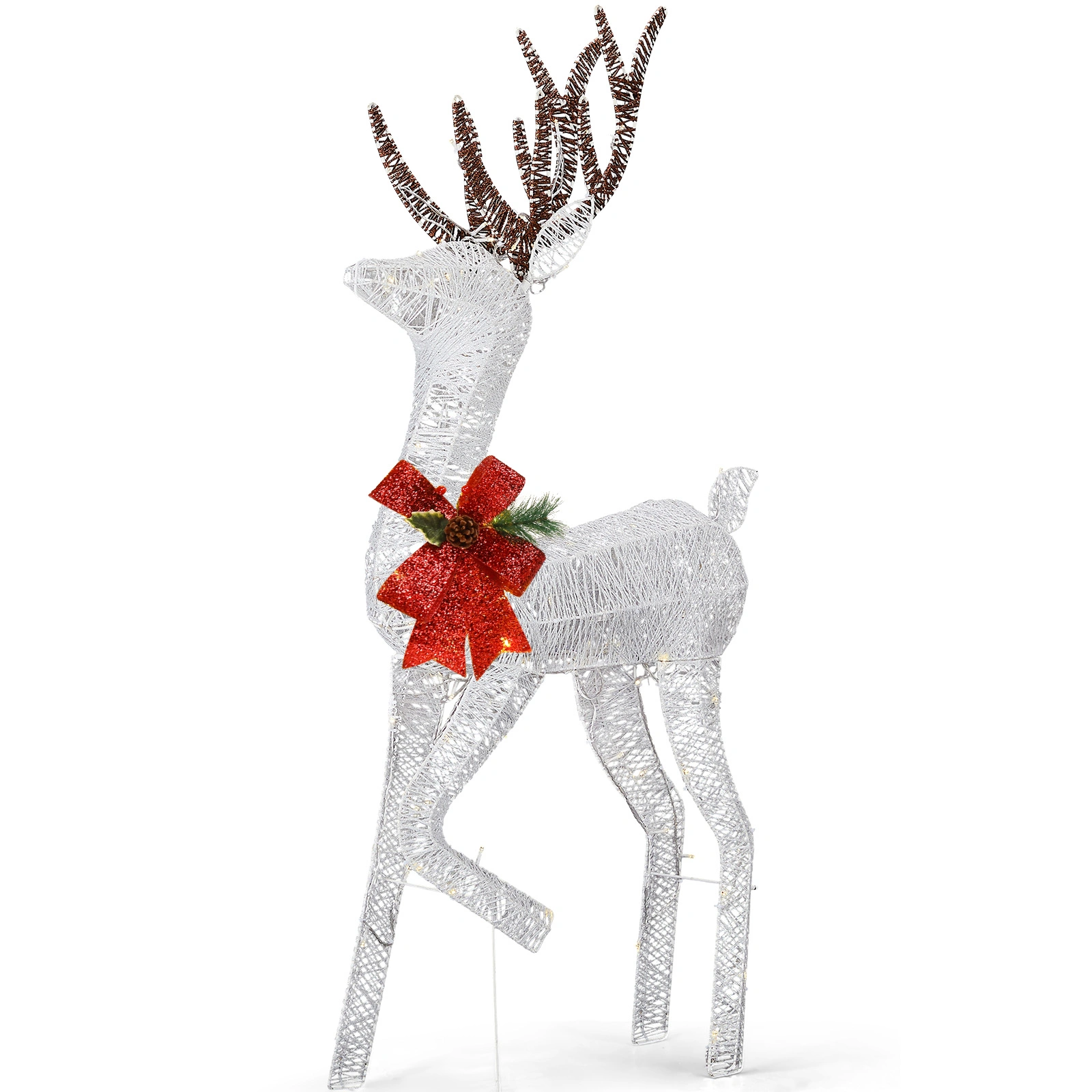 2M Lighted Reindeer Pull Up Yard Decor, Pre-lit with 90 Warm White LEDs, for Xmas Outdoor Indoor Holiday Display, White view 3