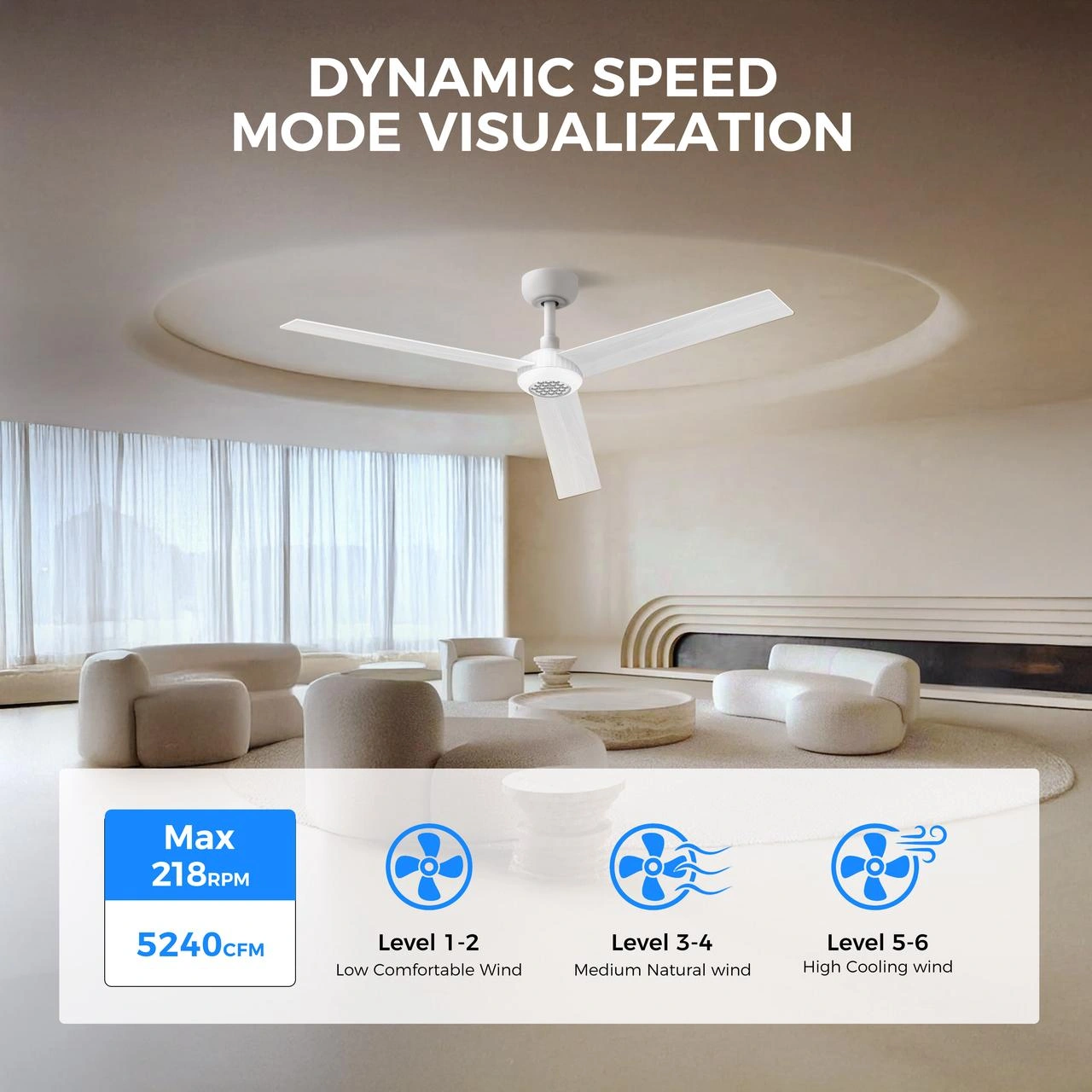 52 Inch Ceiling Fan with Lights, Remote Control, 6-Speed Dimmable, Noiseless Reversible DC Motor, 3 Plywood Blades, Indoor Outdoor for Living Room Bedroom Patio, 3D-X3 view 11