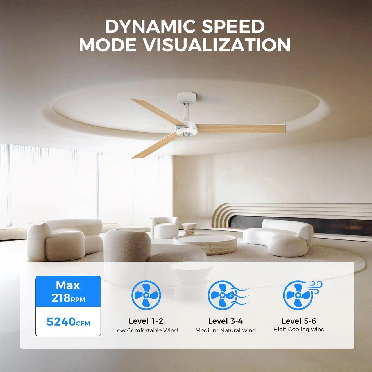 52 Inch Ceiling Fan with Lights, Remote Control, 6-Speed Dimmable, Noiseless Reversible DC Motor, 3 Plywood Blades, Indoor Outdoor for Living Room Bedroom Patio, 3D-X3 view 4
