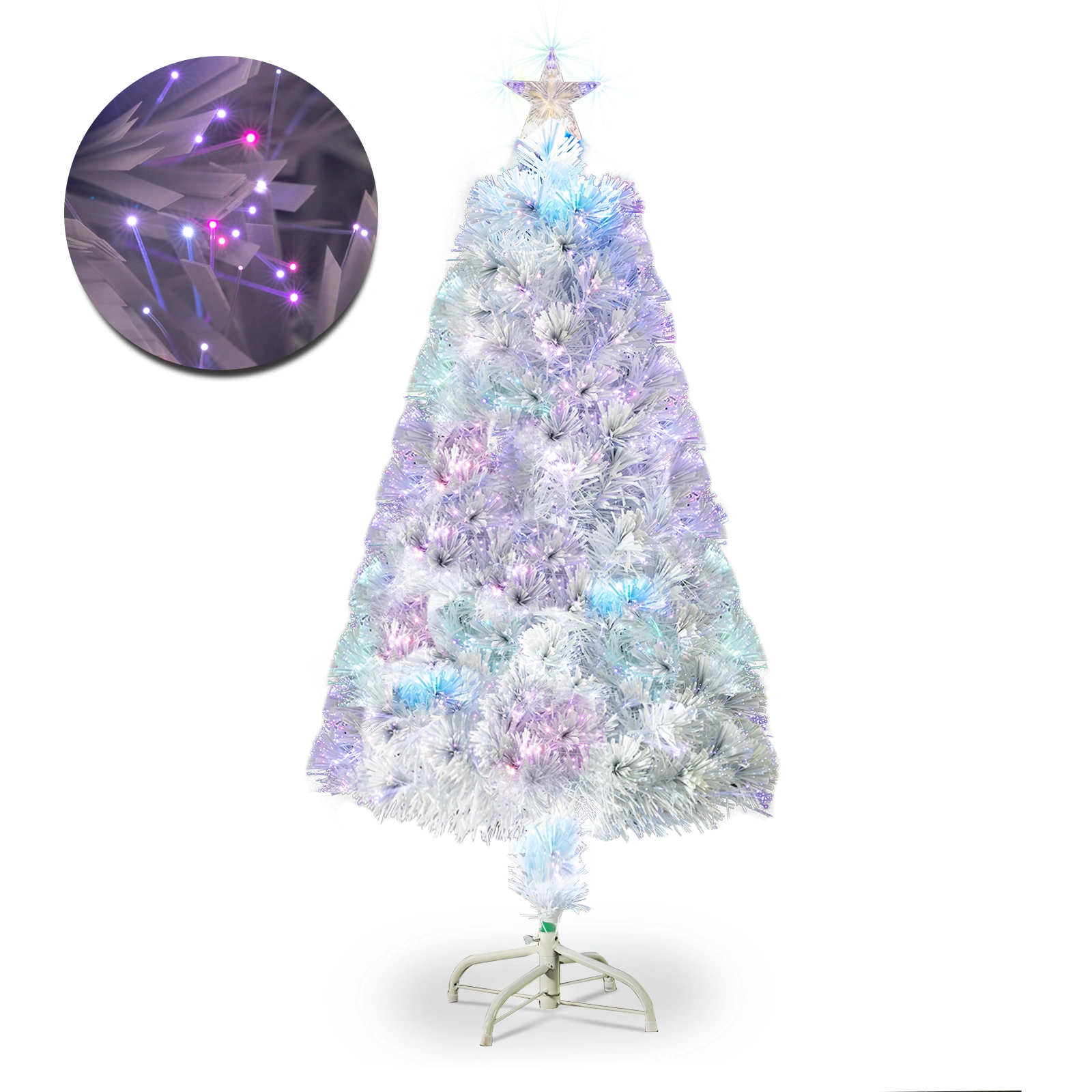 3ft Color-Changing Optical Fiber Christmas Tree, 85 Branches PVC, Plastic Base with Star Topper, White