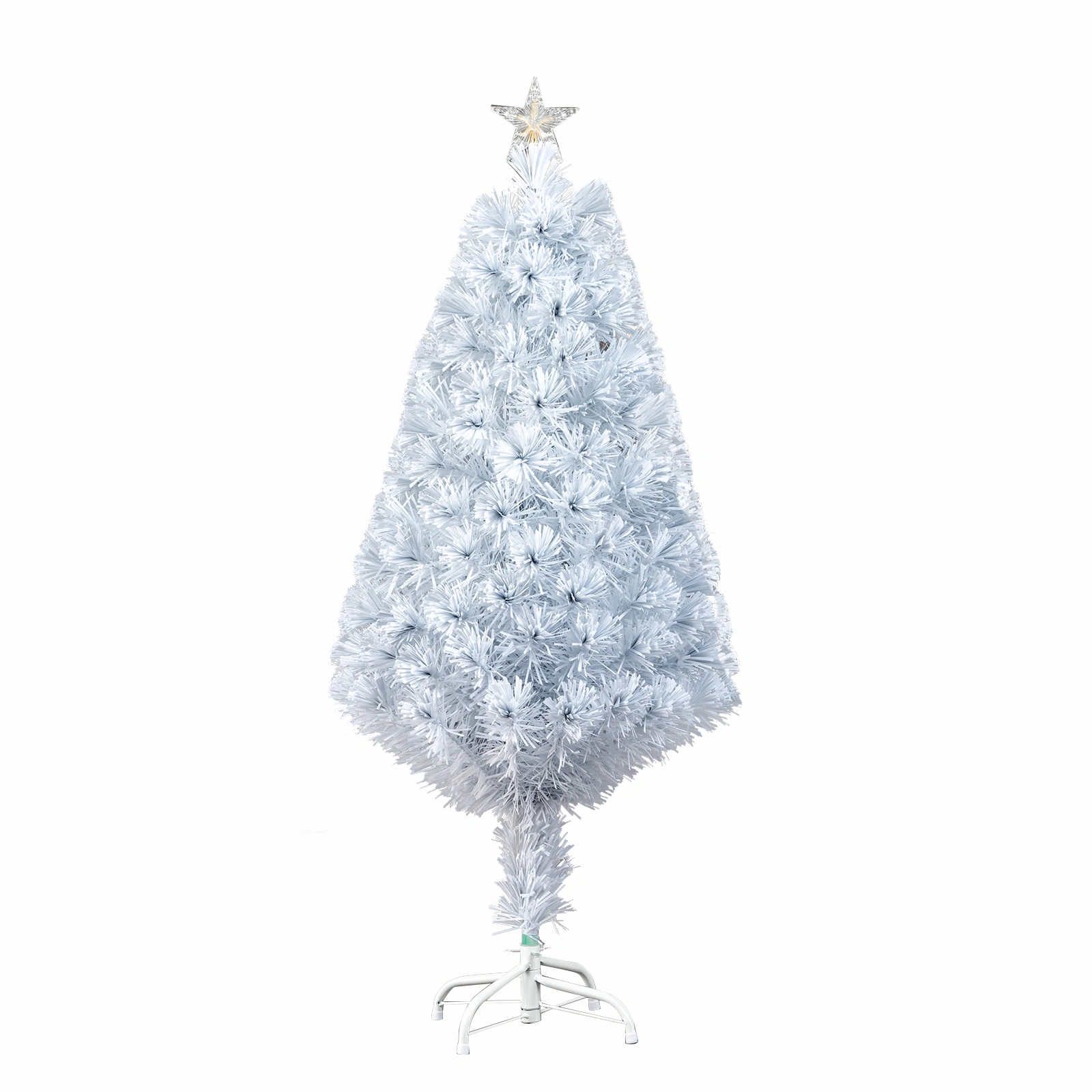 3ft Color-Changing Optical Fiber Christmas Tree, 85 Branches PVC, Plastic Base with Star Topper, White view 2