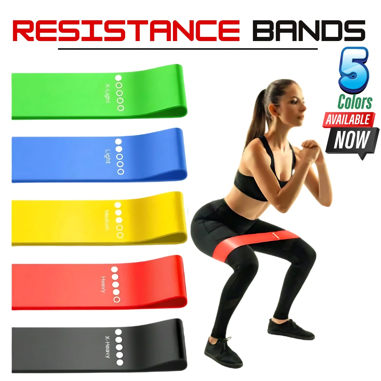 Set of 5 Resistance Loop Bands, TPE Exercise Bands for Fitness, Yoga, Physical Therapy & Home Workout, Colorful view 3