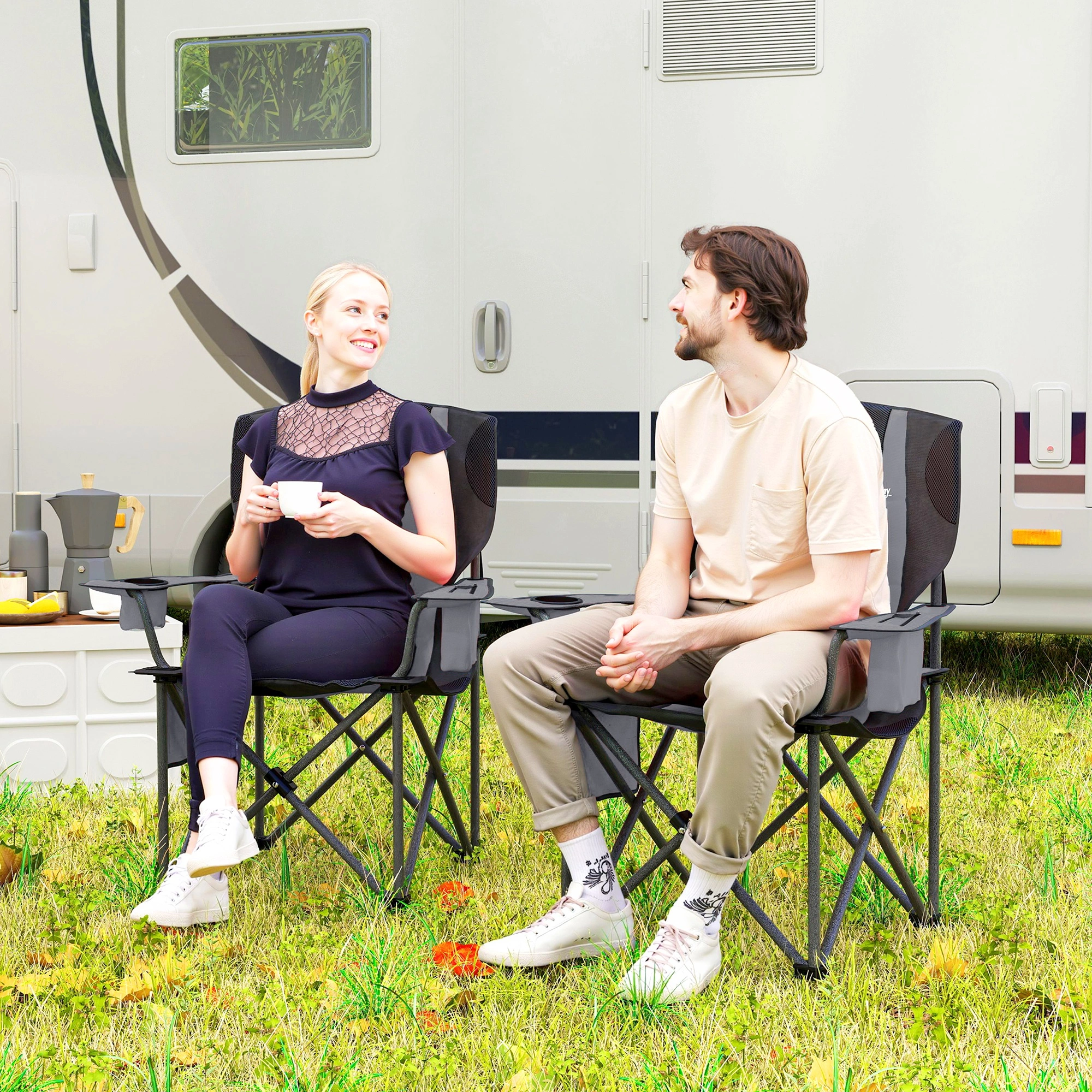 Double Folding Chair, Extra Wide Portable Chair, Compact Foldable Design, Outdoor Camping & Travel, Lightweight Frame