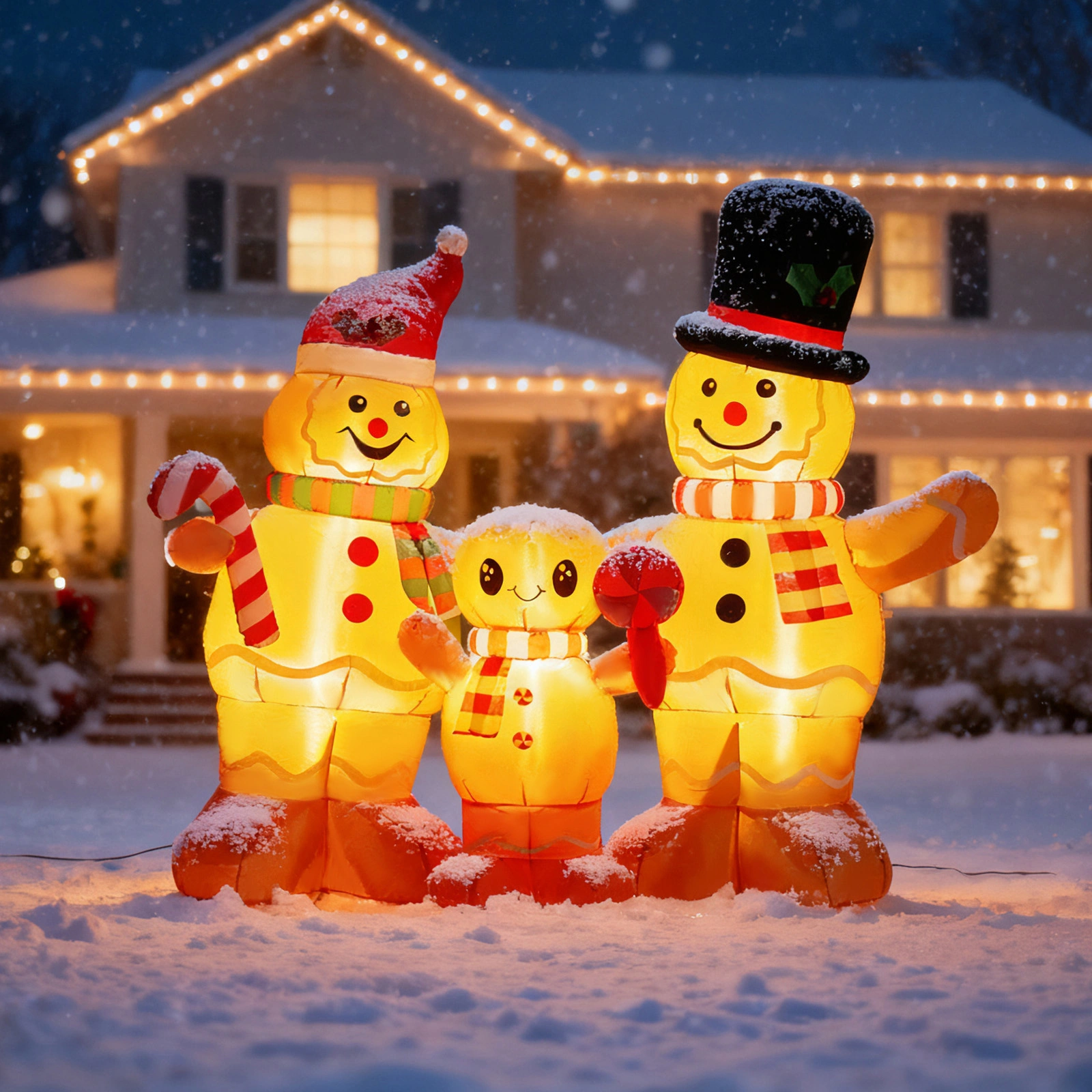 6.3FT Lighted Christmas Inflatable Gingerbread Man Family - LED Blow Up Yard Decor for Holiday Party, Front Lawn & Garden view 3