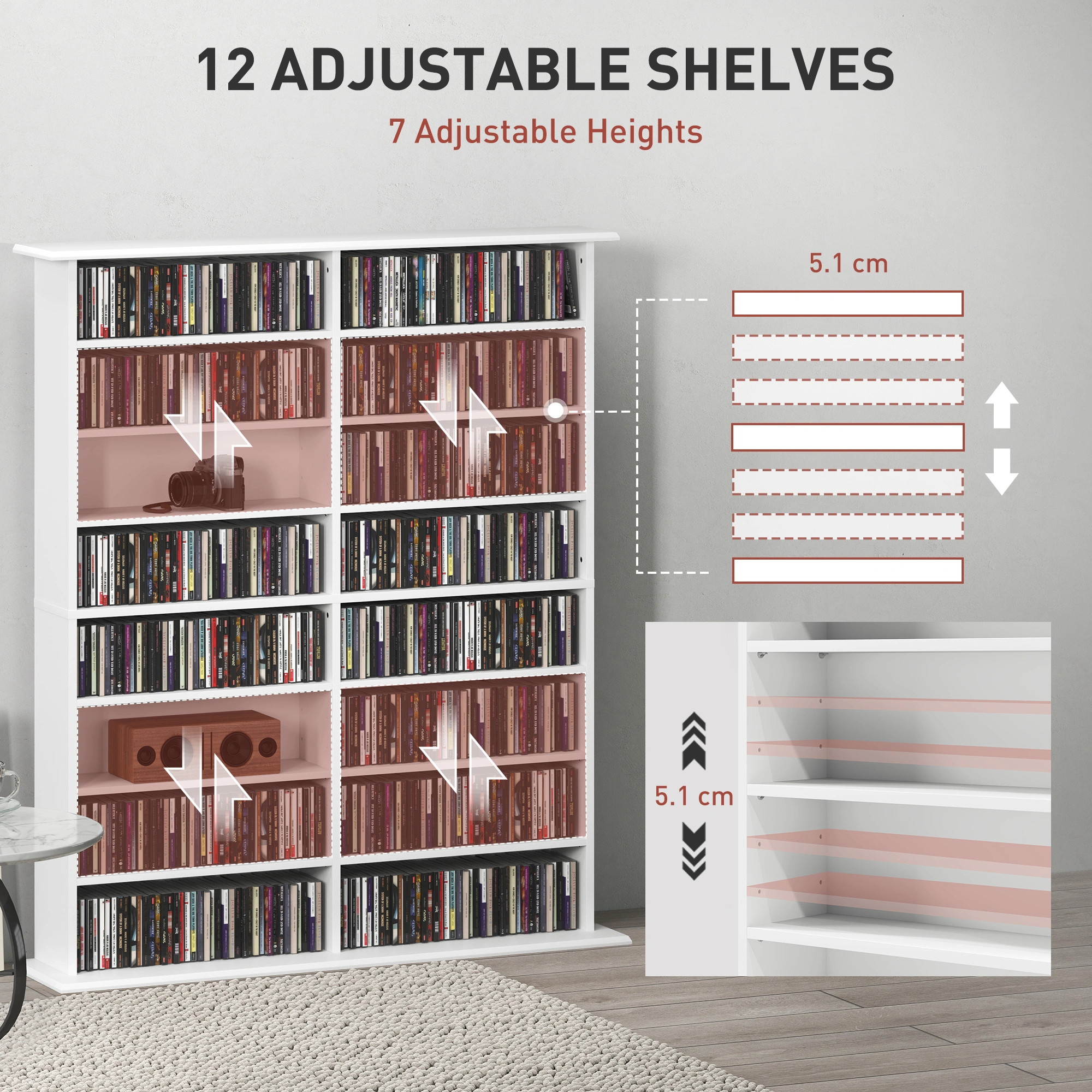 6-Tier Bookshelf and Storage Cabinet, Standalone Bookcase with Shelves, Display Shelf for Living Room, Bedroom view 3