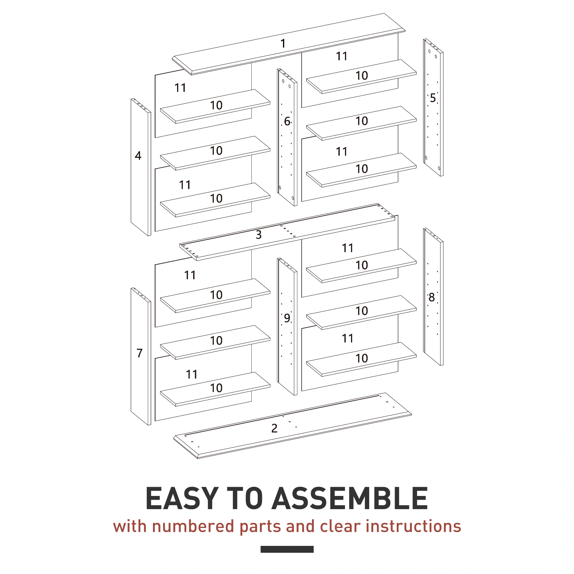 6-Tier Bookshelf and Storage Cabinet, Standalone Bookcase with Shelves, Display Shelf for Living Room, Bedroom view 4