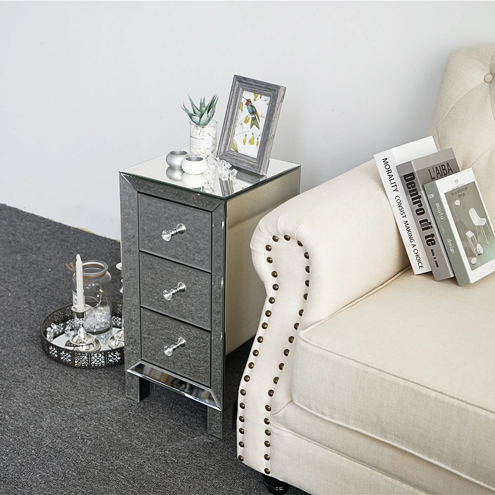3-Drawer Mirrored Bedside Table MDF Cabinet with Mirrored Drawers Silver view 21