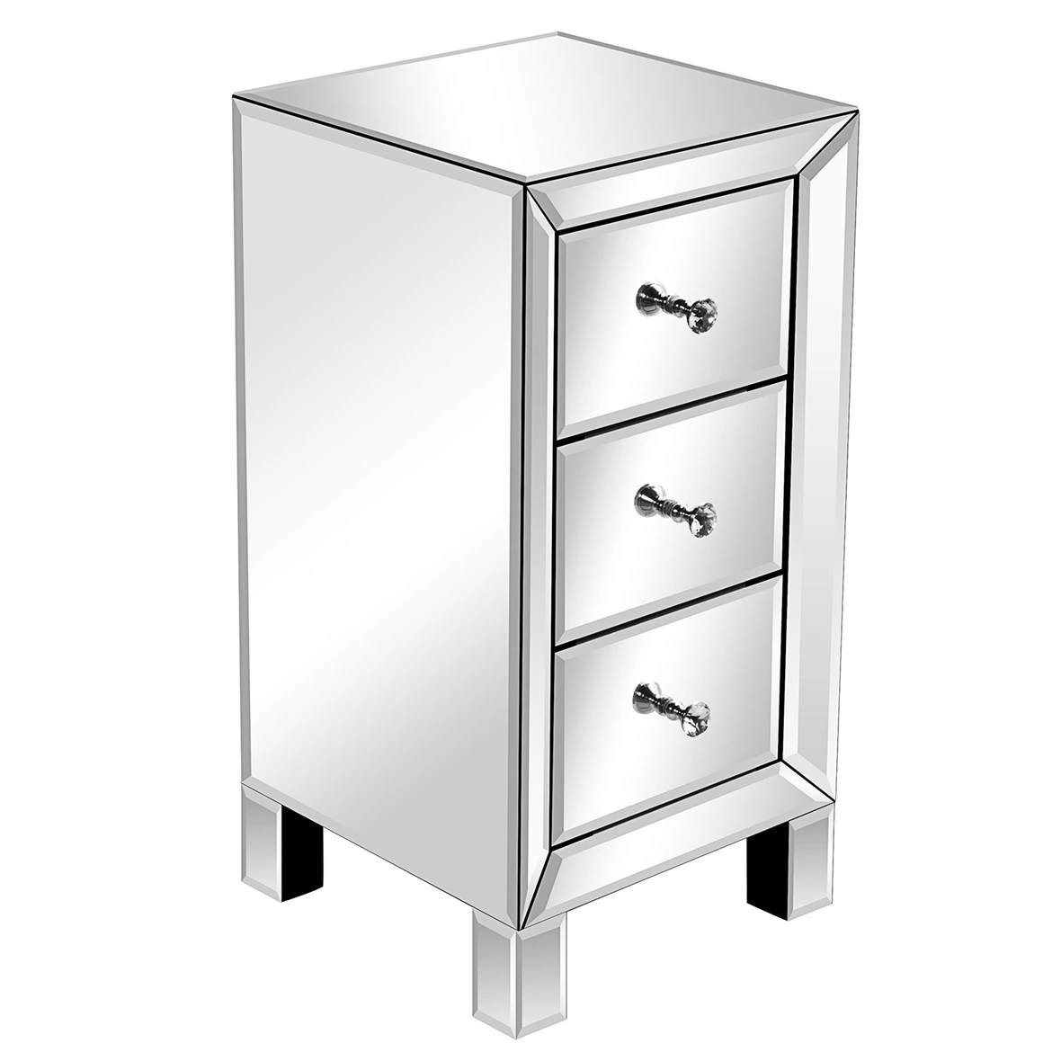 3-Drawer Mirrored Bedside Table MDF Cabinet with Mirrored Drawers Silver view 3