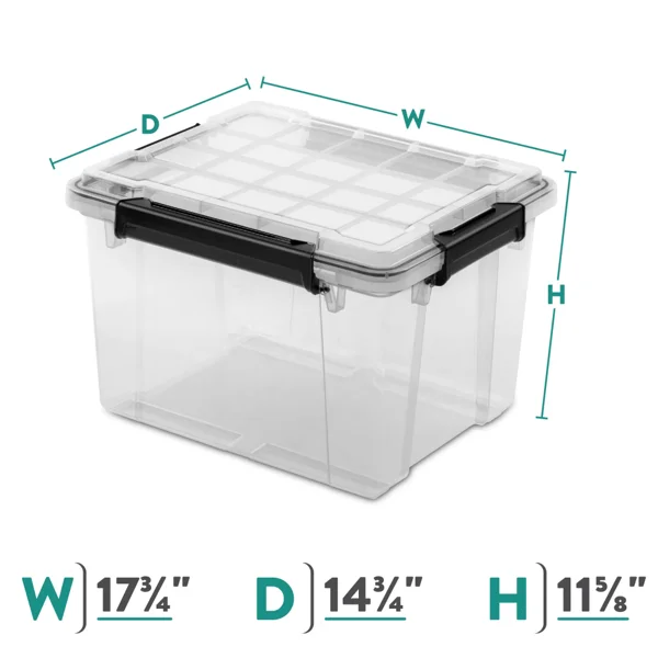 (4 pack) 34 Quart WaterProof Clear Plastic Storage Bin with Lid, Gasket Seal and Durable Latches, Black(Shipment from Walmart) view 4