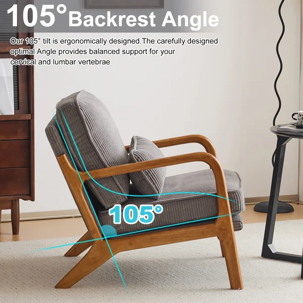 Low Arm Accent Chair - Light Gray Corduroy Upholstered Indoor Lounge Chair, Compact Single Seater with Sturdy Frame (330LBS Weight Capacity) view 2